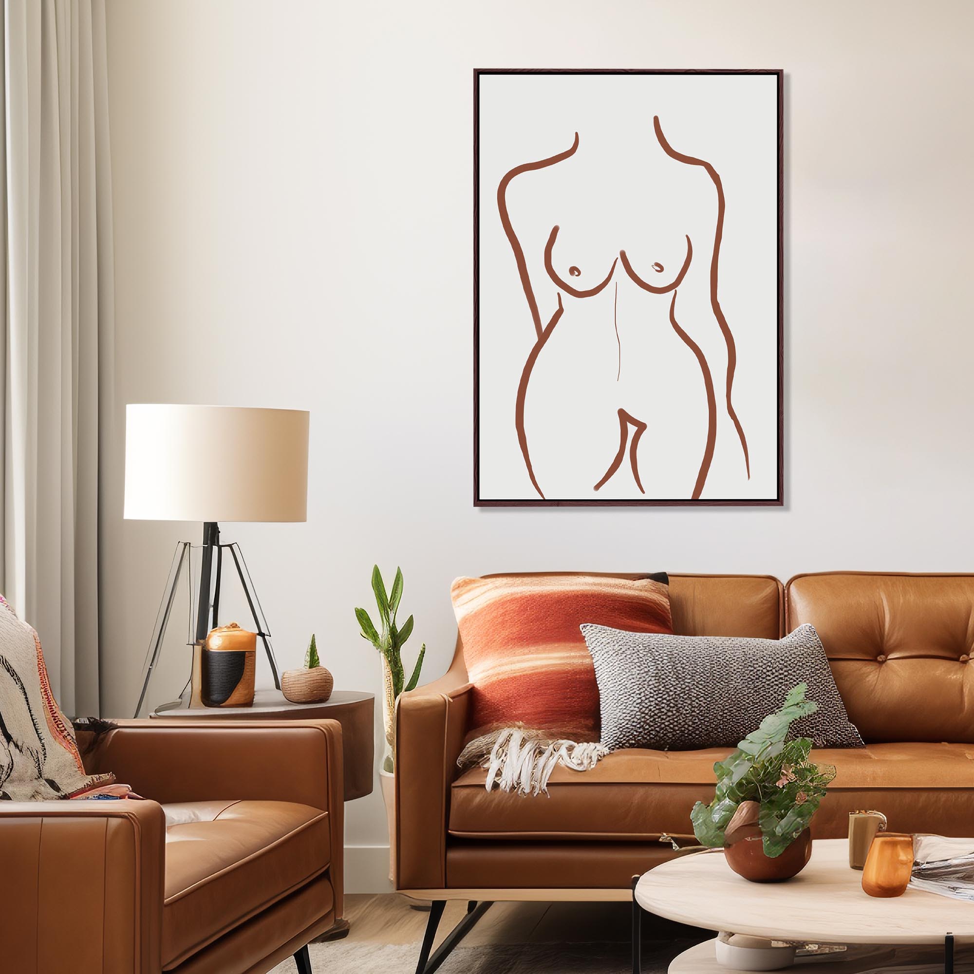 Female Body Line Framed Canvas-Abstract House