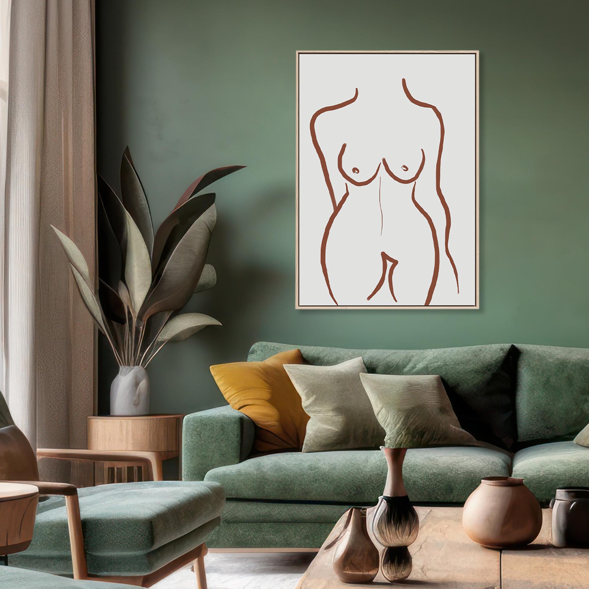 Female Body Line Framed Canvas-Abstract House