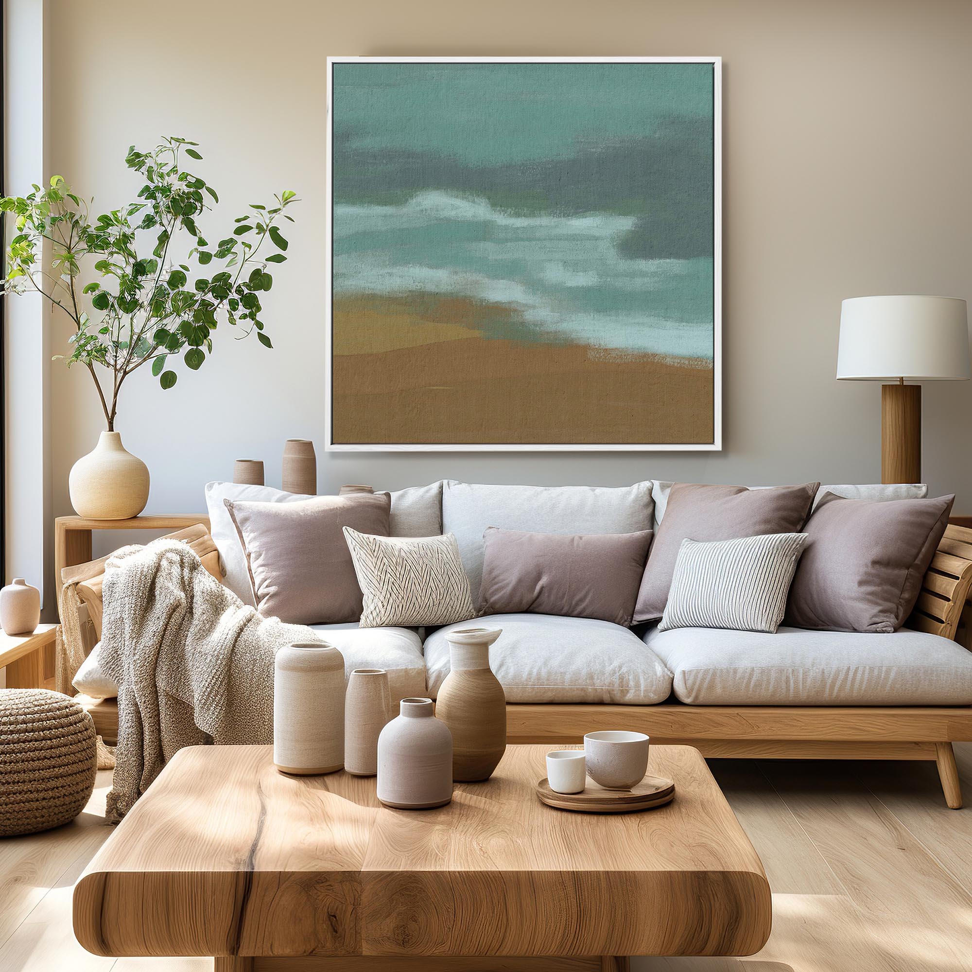 Teal Dunes Framed Canvas-Abstract House