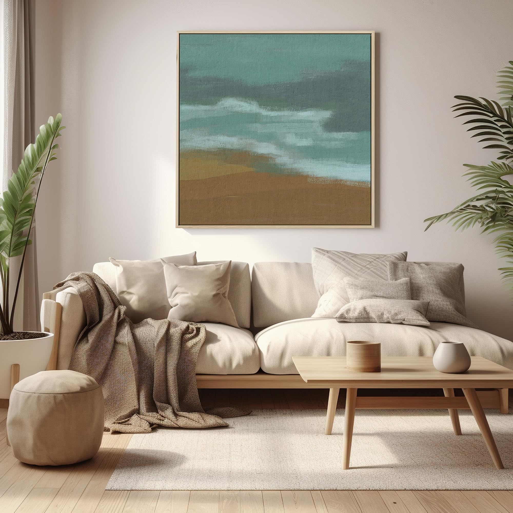 Teal Dunes Framed Canvas-Abstract House