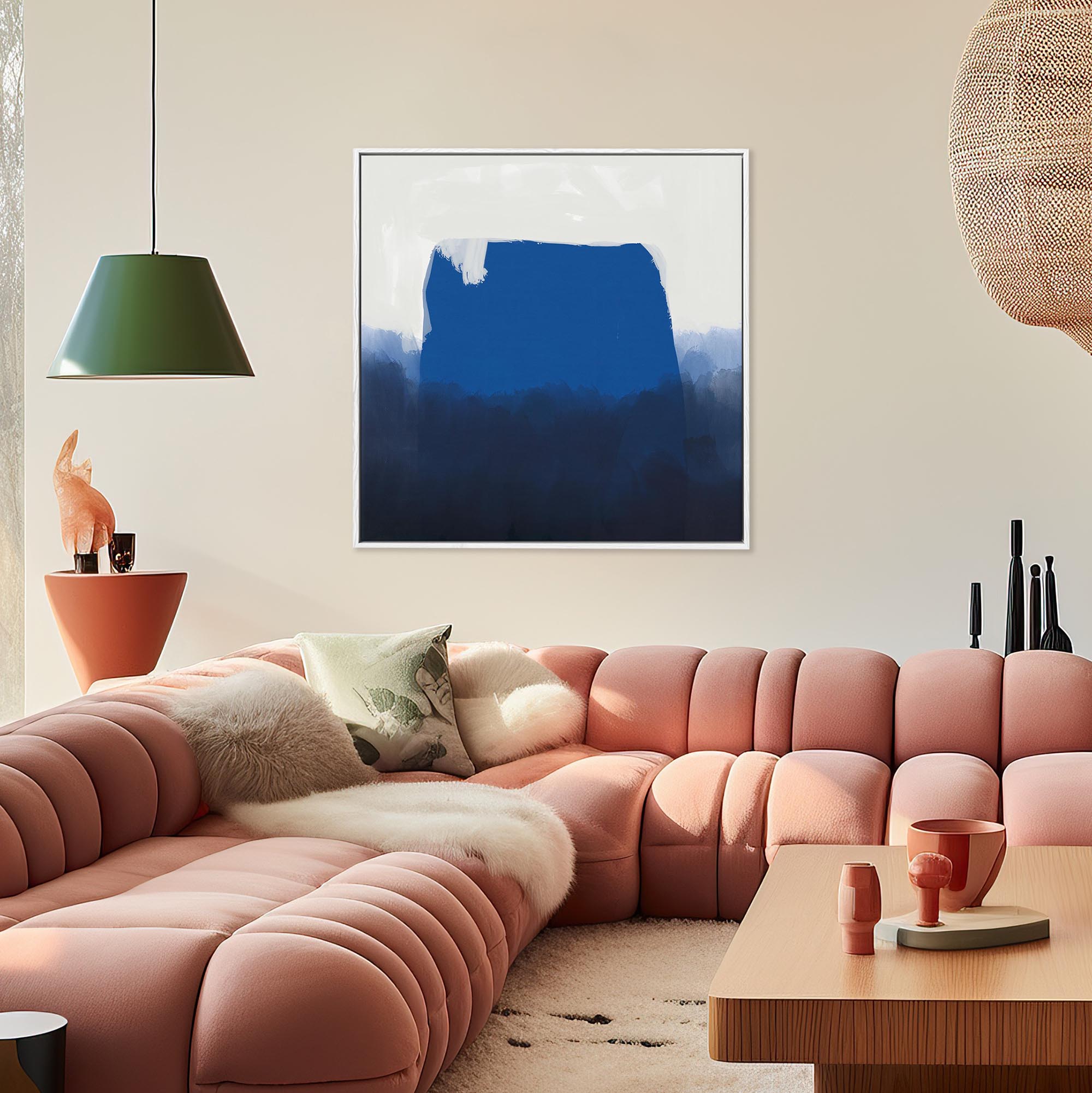 Blue Brush Strokes Framed Canvas-Abstract House