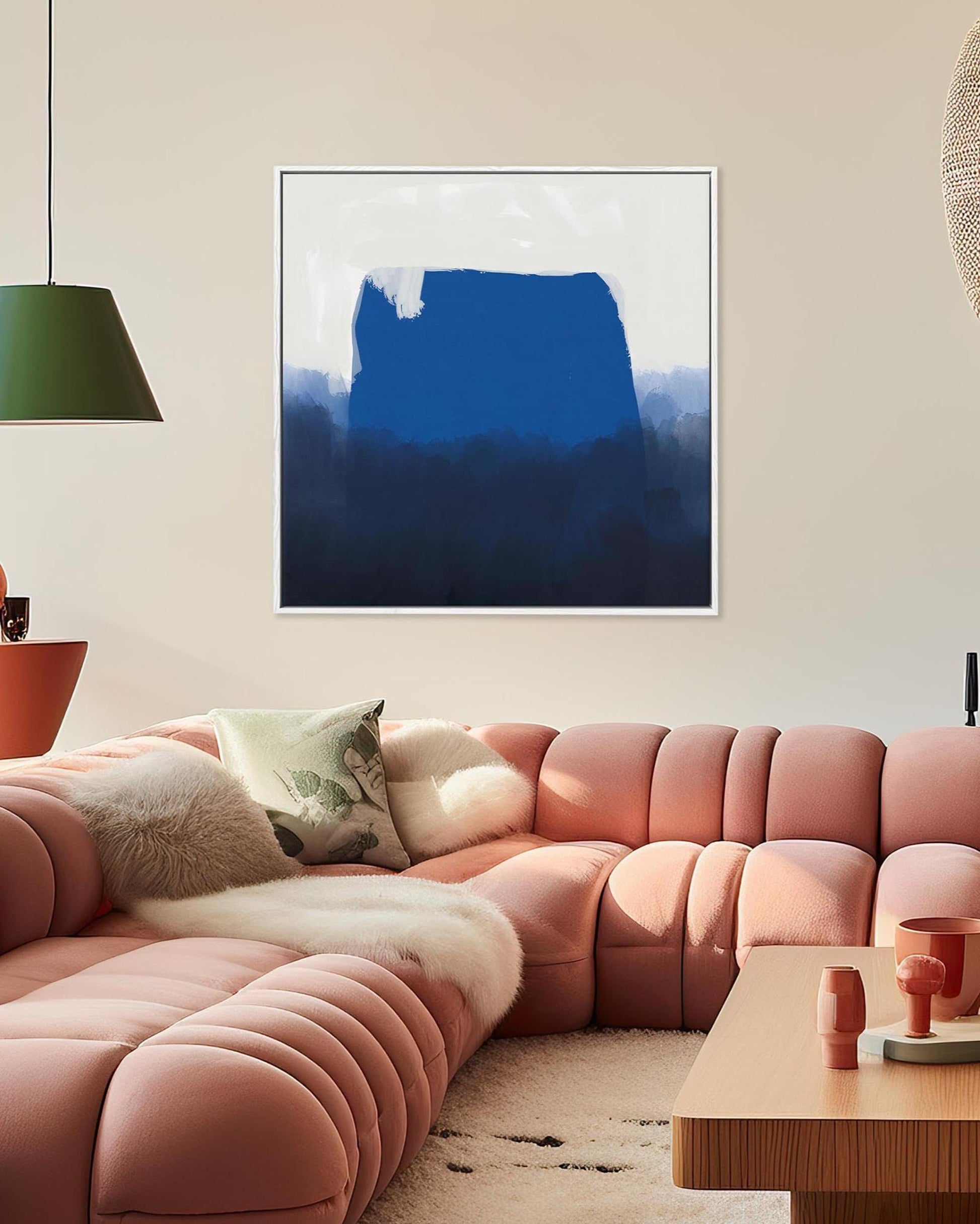 Blue Brush Strokes Framed Canvas-Abstract House