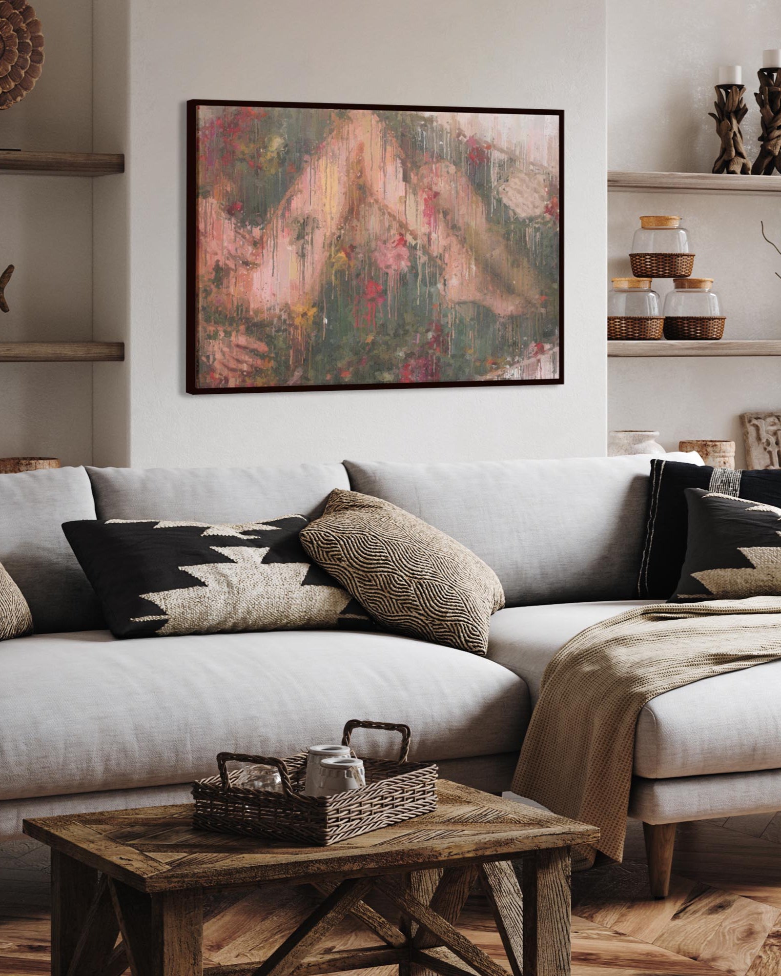 Nude Fine Art Impressionist Painting Framed Canvas-Abstract House