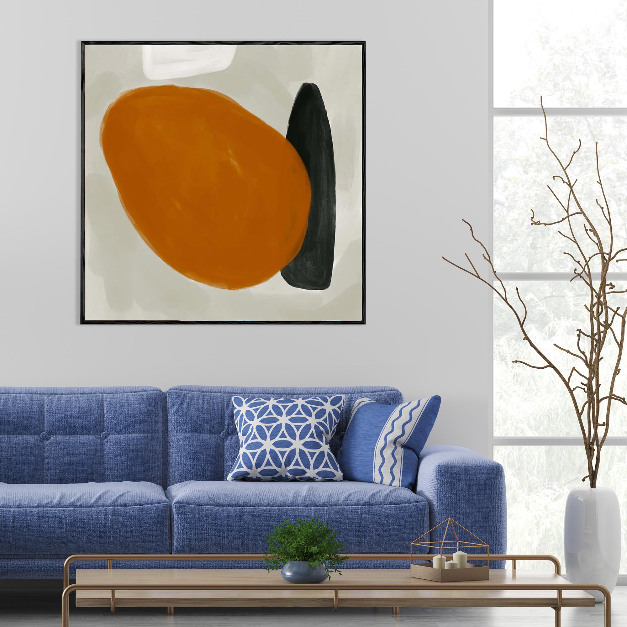 Balancing Act Burnt Orange Framed Canvas-Abstract House