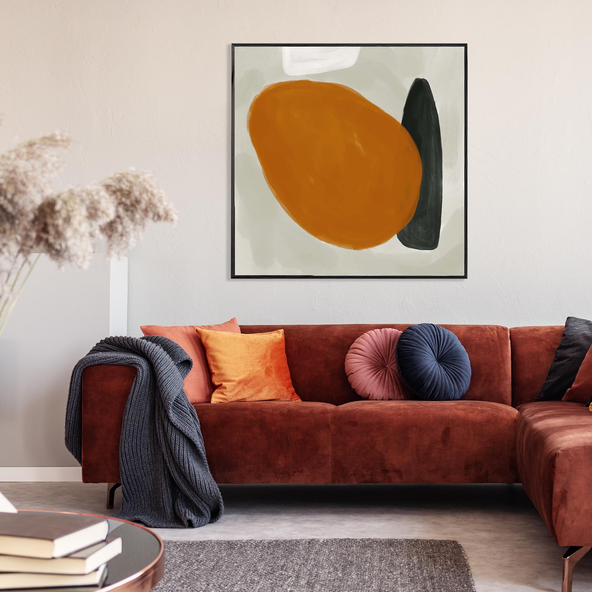 Balancing Act Burnt Orange Framed Canvas-Abstract House