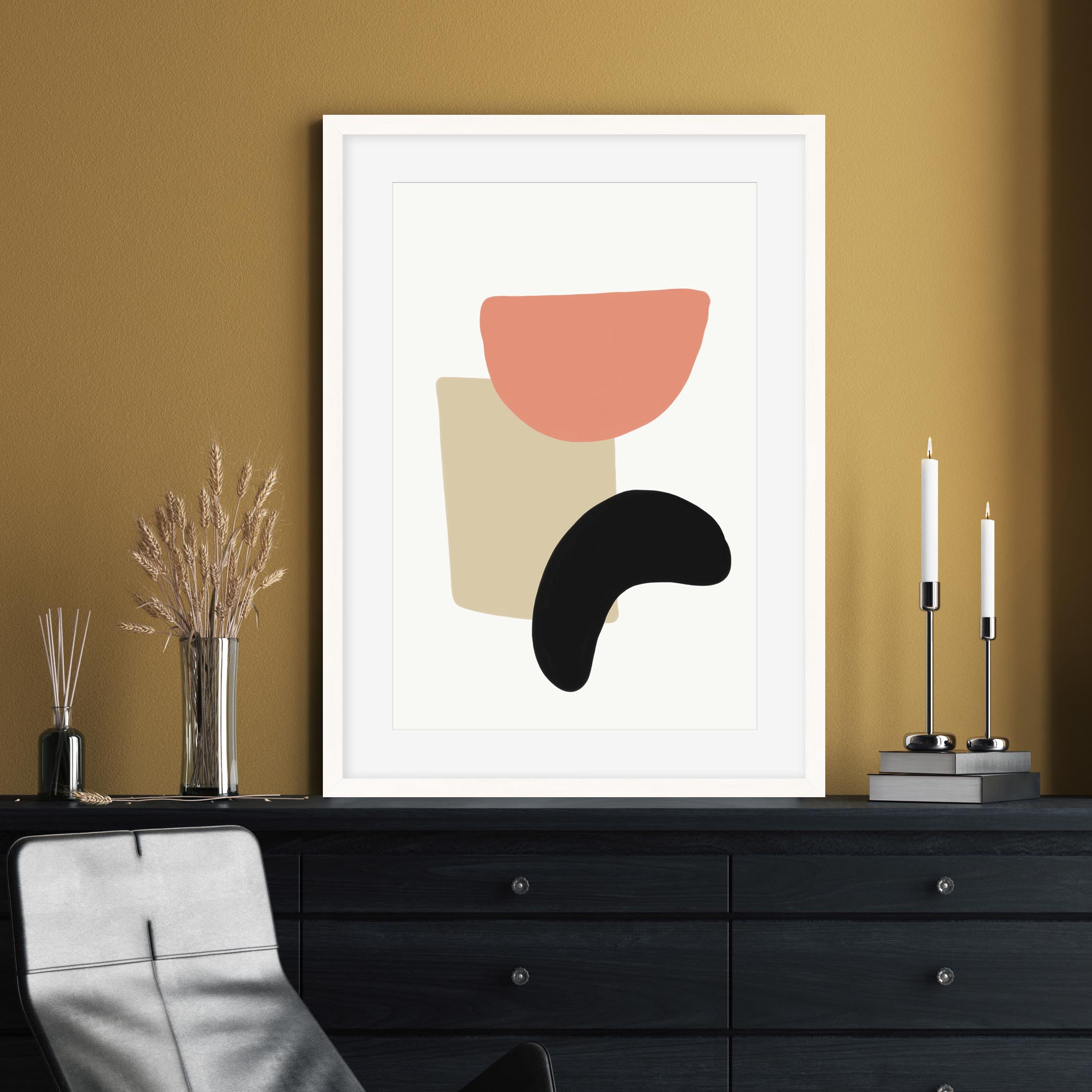 Bean And Shapes Art Print-Abstract House