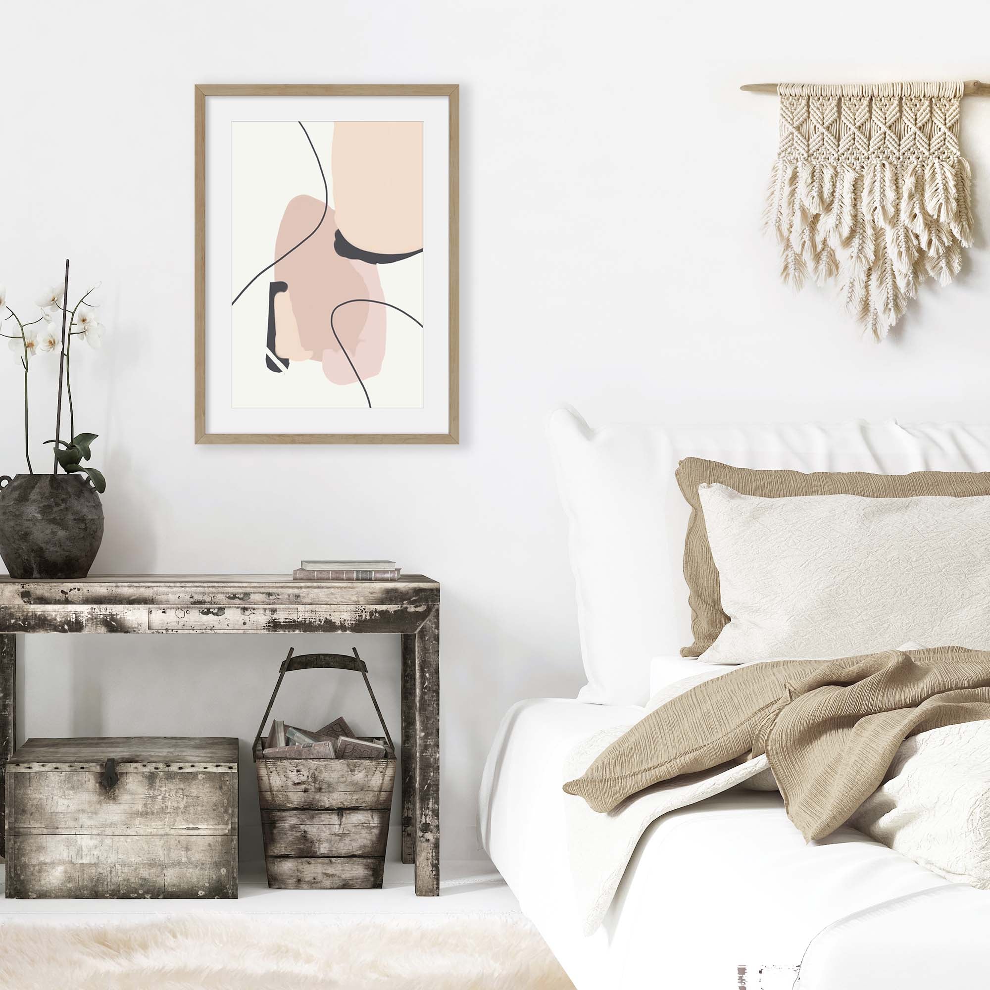 Beige Contemporary Art Print-Abstract House