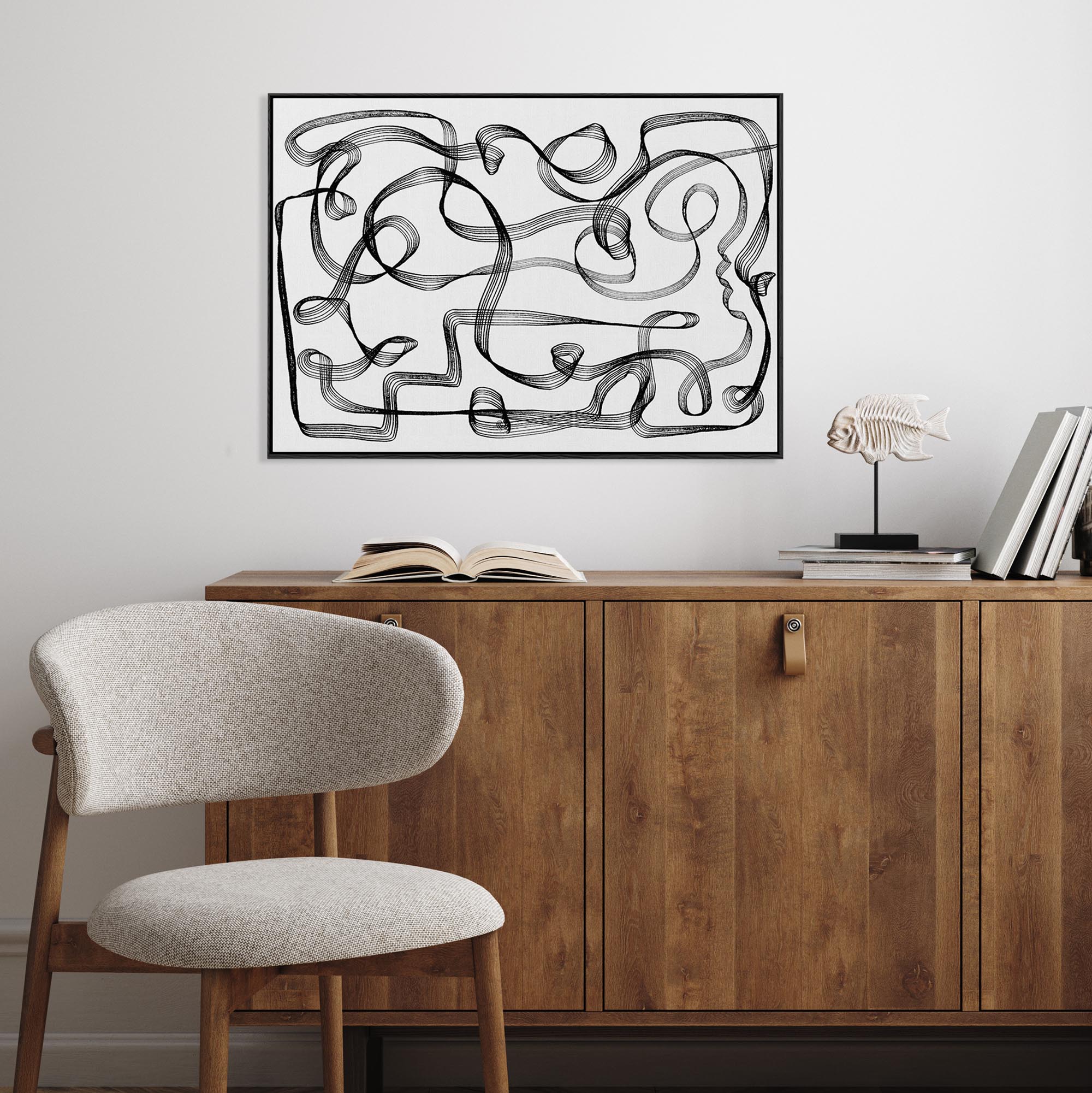 Dimensional Maze Lines Framed Canvas-Abstract House