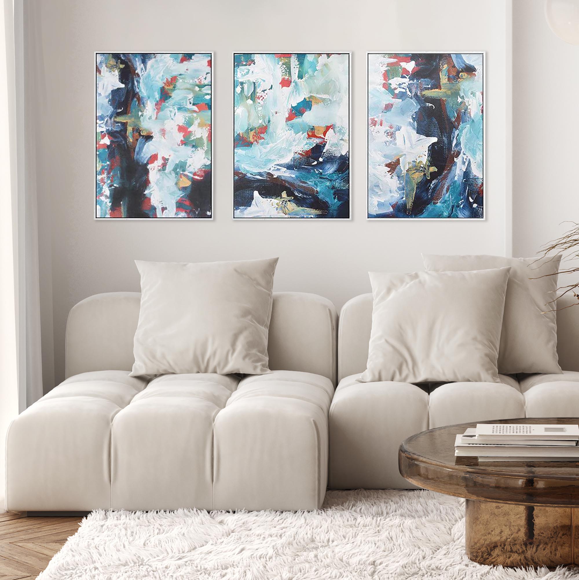 Blue River Falls Canvas Set Of 3-Abstract House