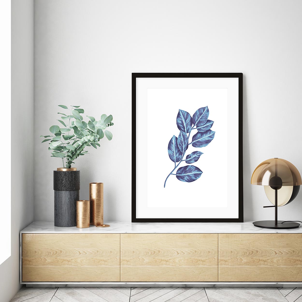 Blue Botanical Leaves Art Print-Abstract House