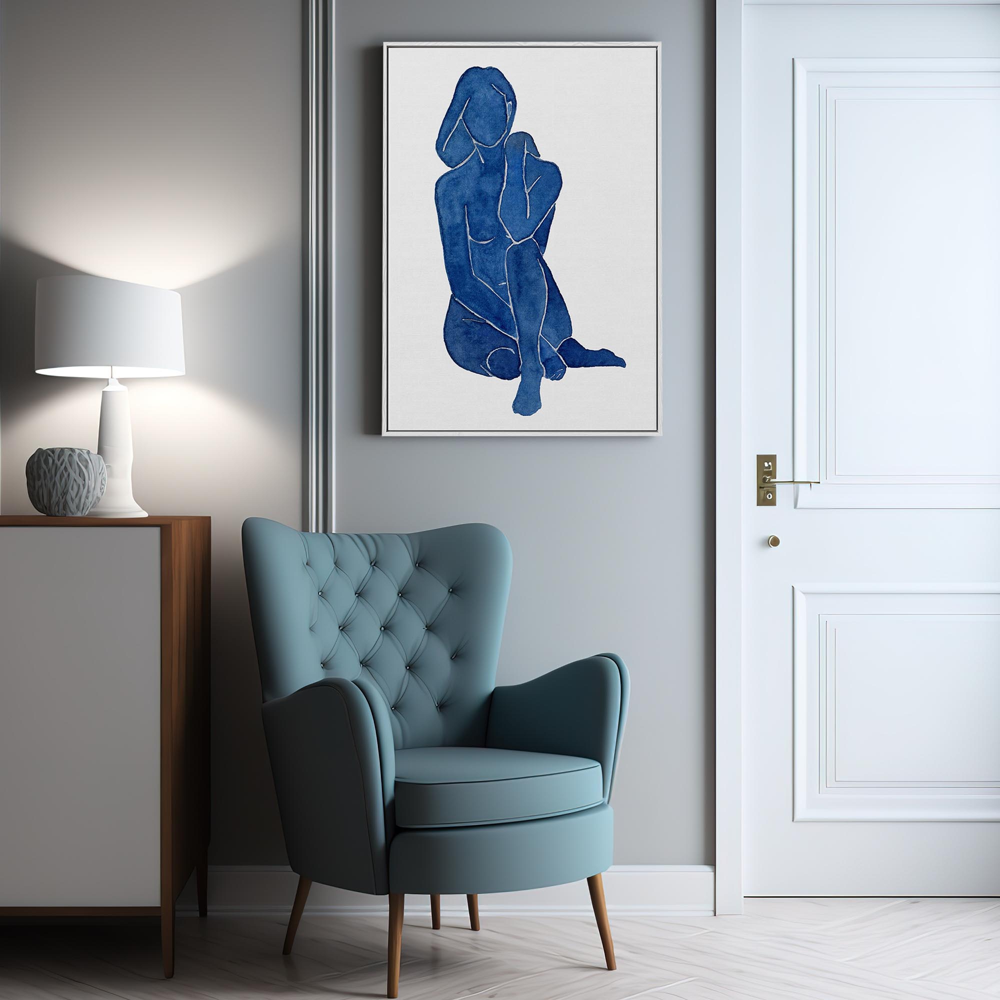 Blue Female Nude Framed Canvas