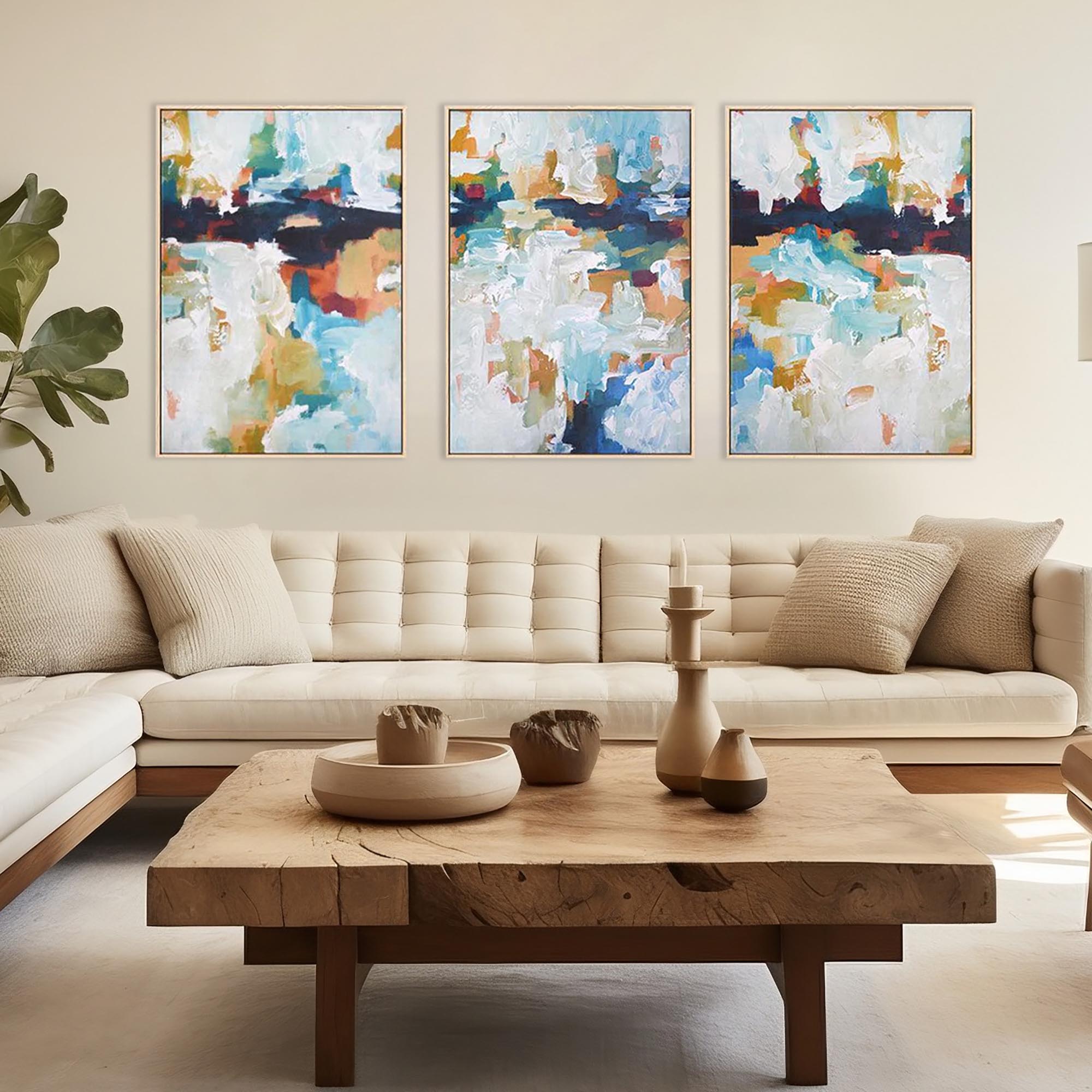 Blue Estuaries Abstract Canvas Set Of 3-Abstract House