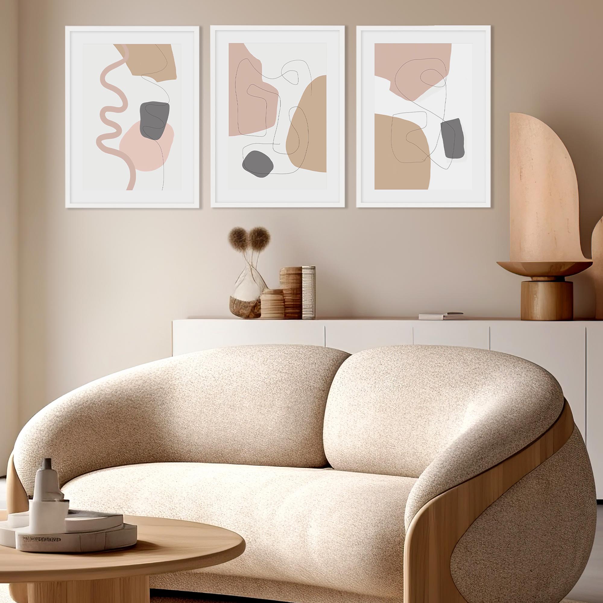 Blushed Organic Shapes - Set Of 3 Prints-Abstract House