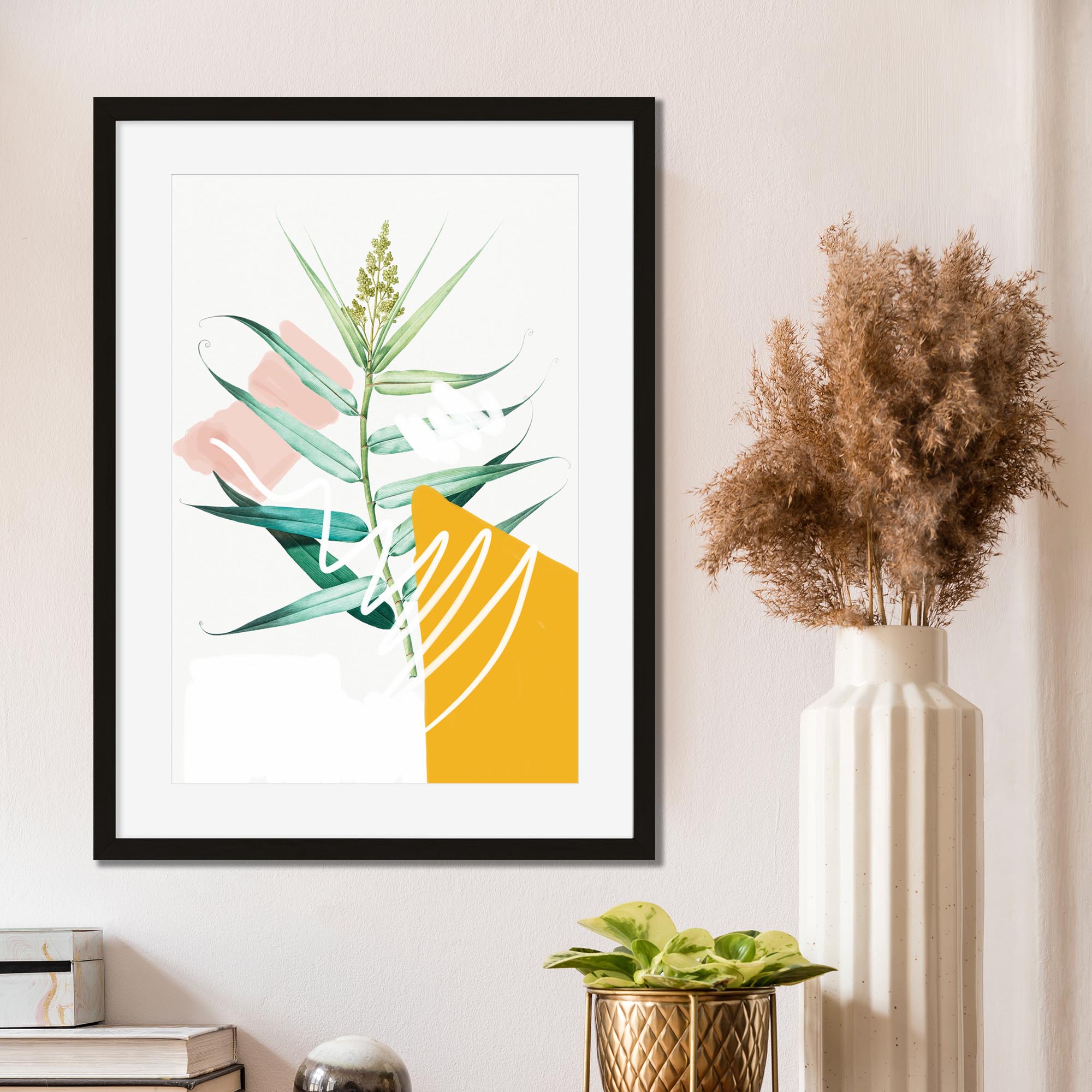 Botanical Contemporary Leaf Art Print-Abstract House