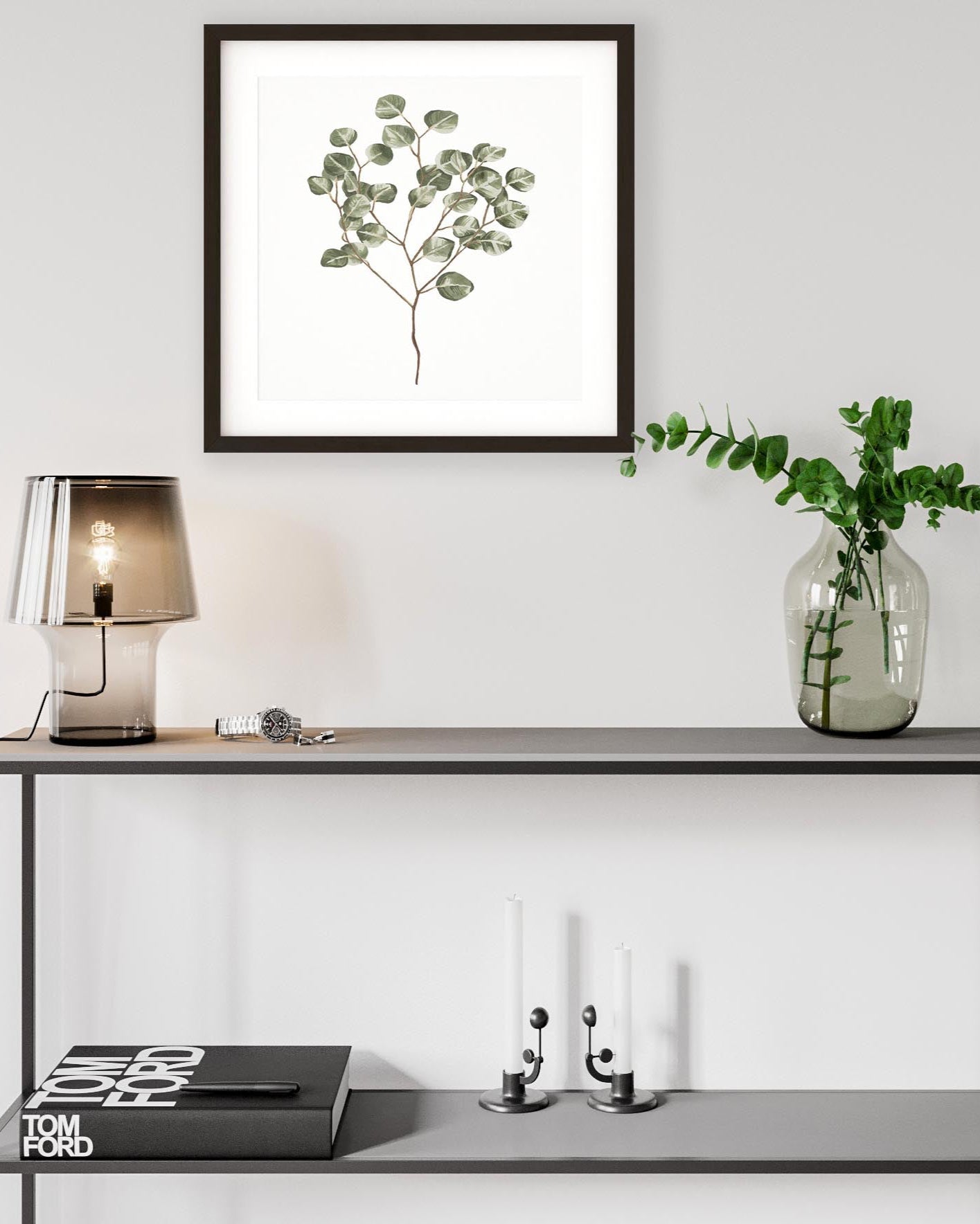 Botanical Branch Square Framed Art-Abstract House