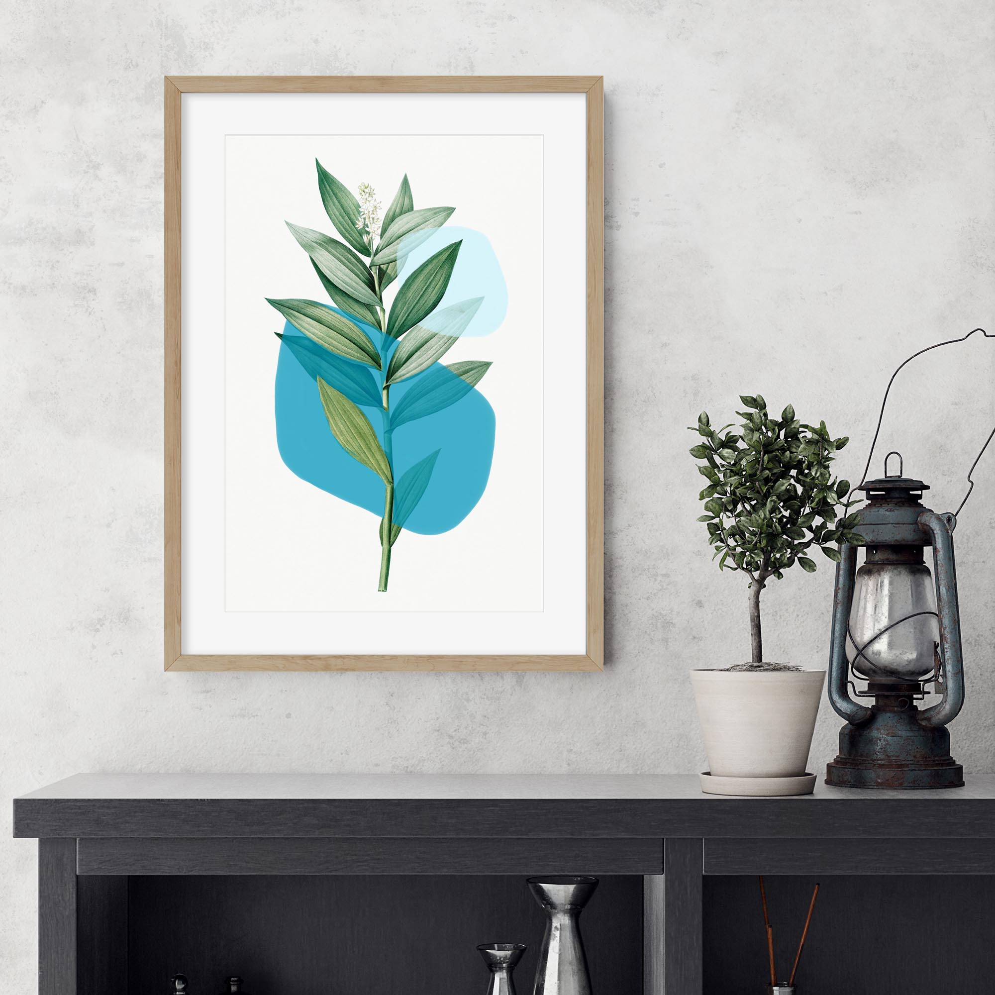 Botanical Leaf With Abstract Shapes Art Print-Abstract House