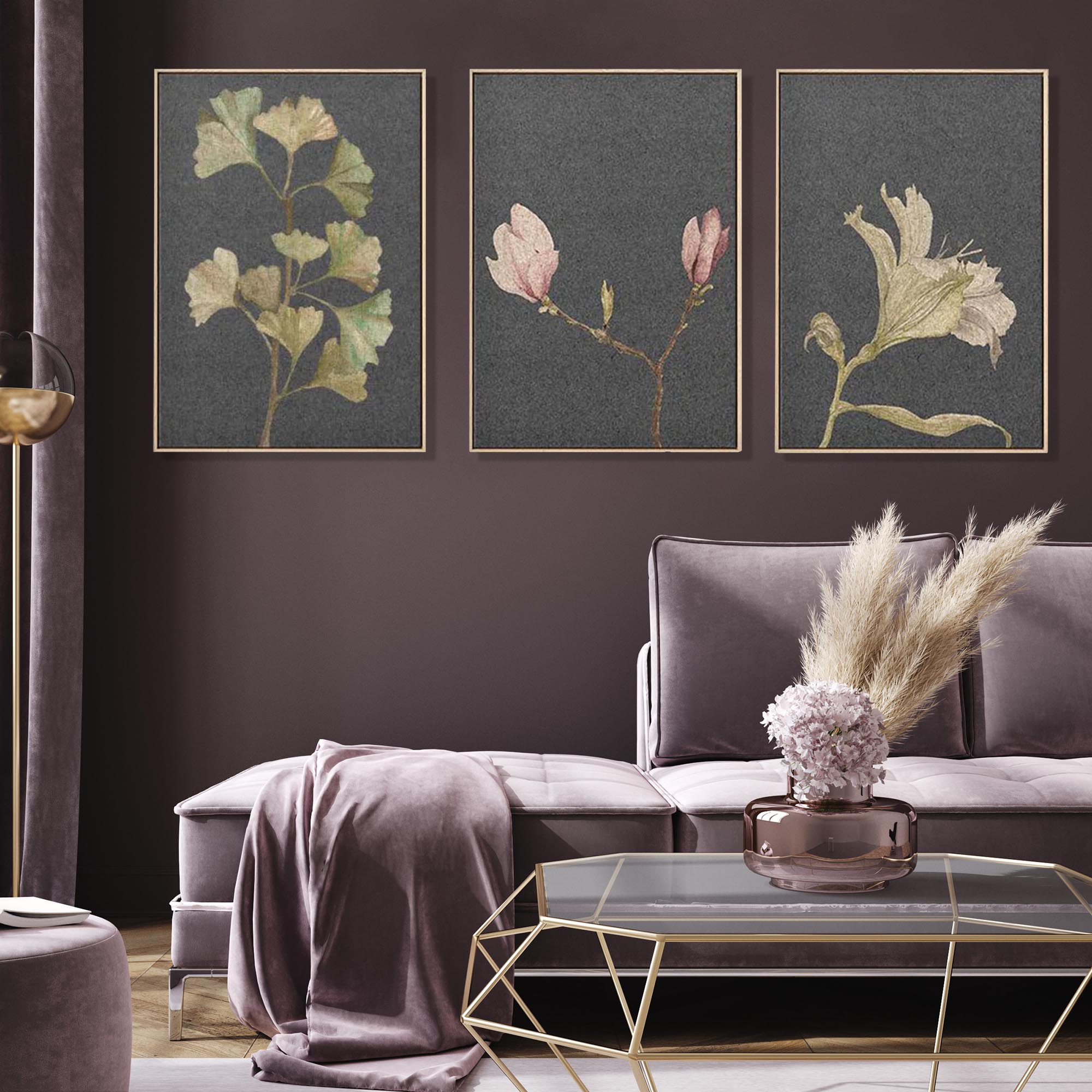 Botanical Vintage Leaves Set Of 3 Canvas-Abstract House