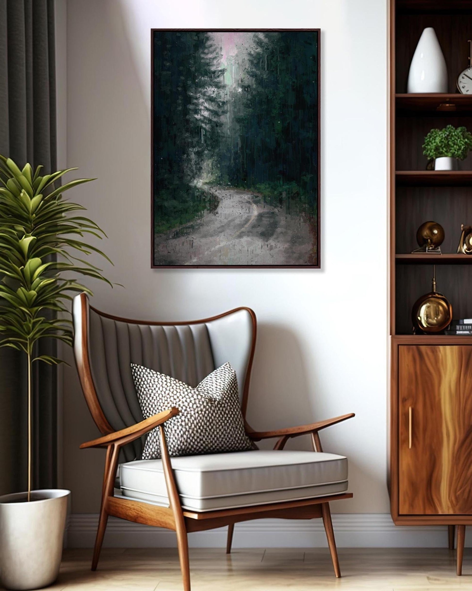 The Long Road Forest Painting Framed Canvas-Abstract House