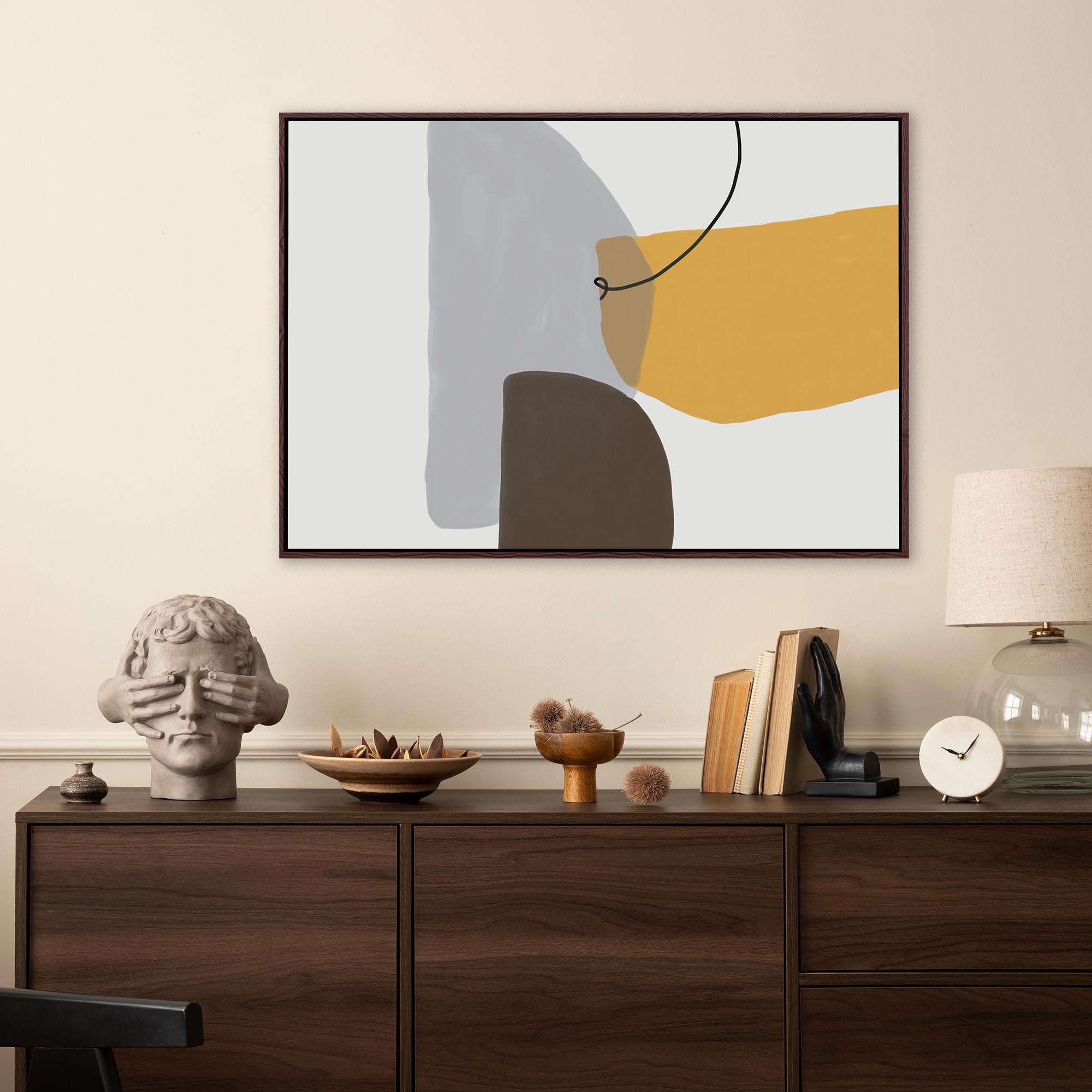 Mustard & Grey Abstract Canvas Print-Abstract House