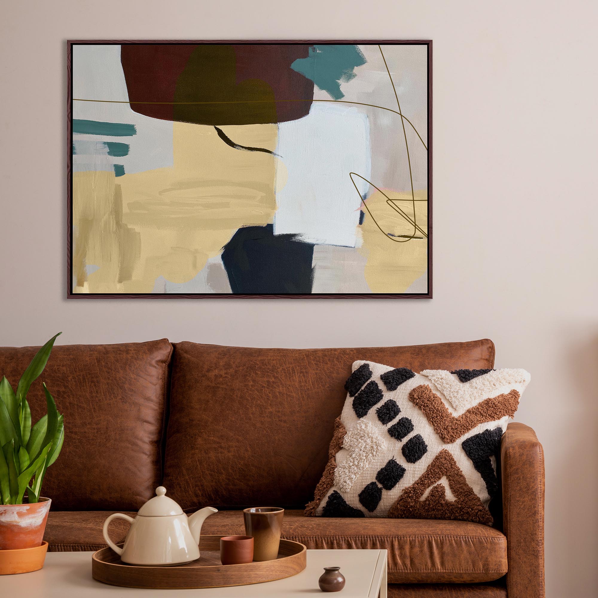 Abstract Gold Shapes Framed Canvas