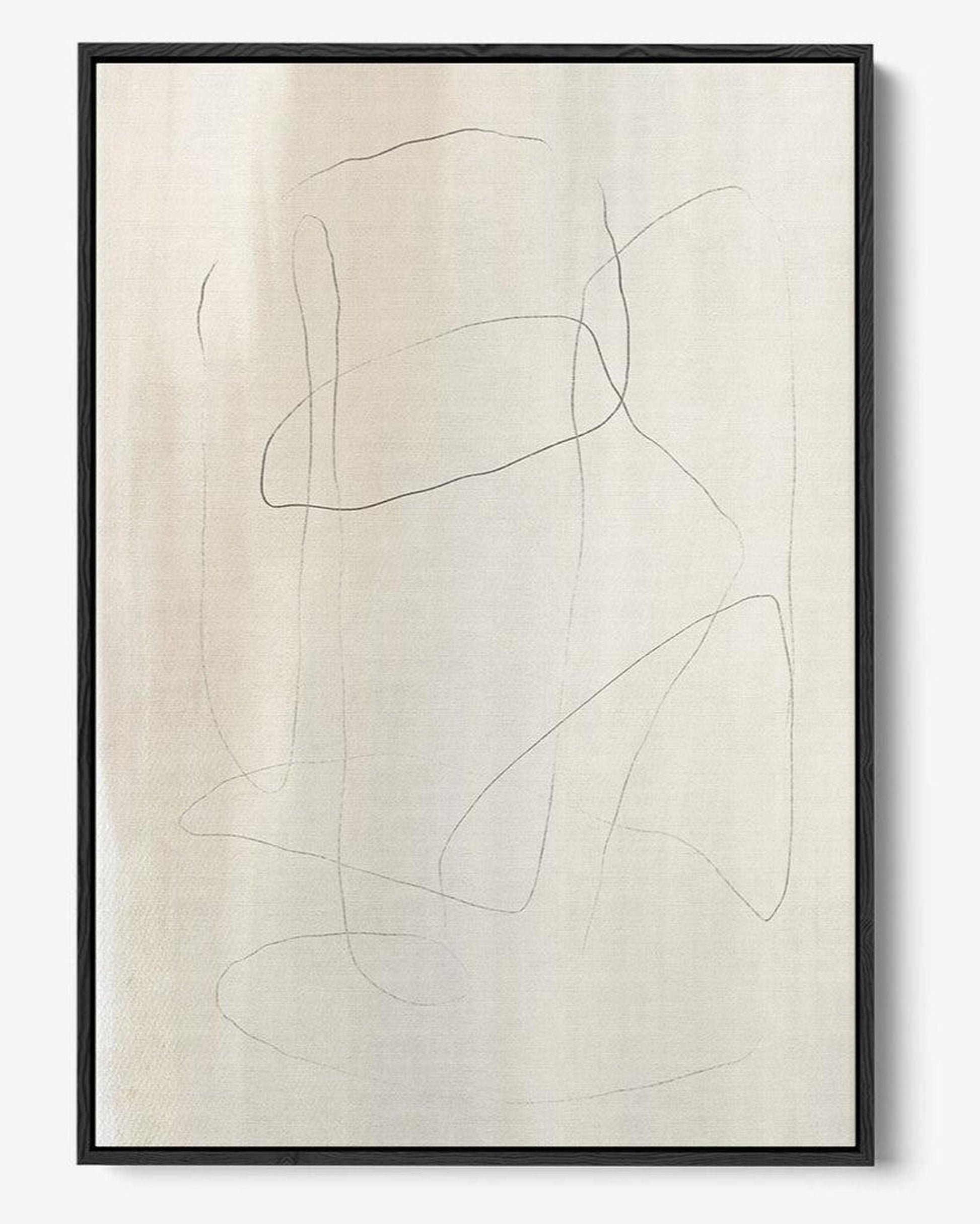 Abstract line art on a beige background with a black frame