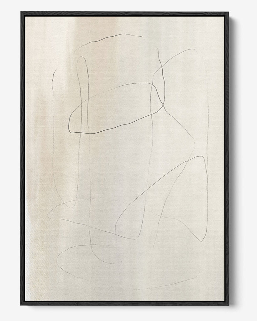 Abstract line art on a beige background with a black frame