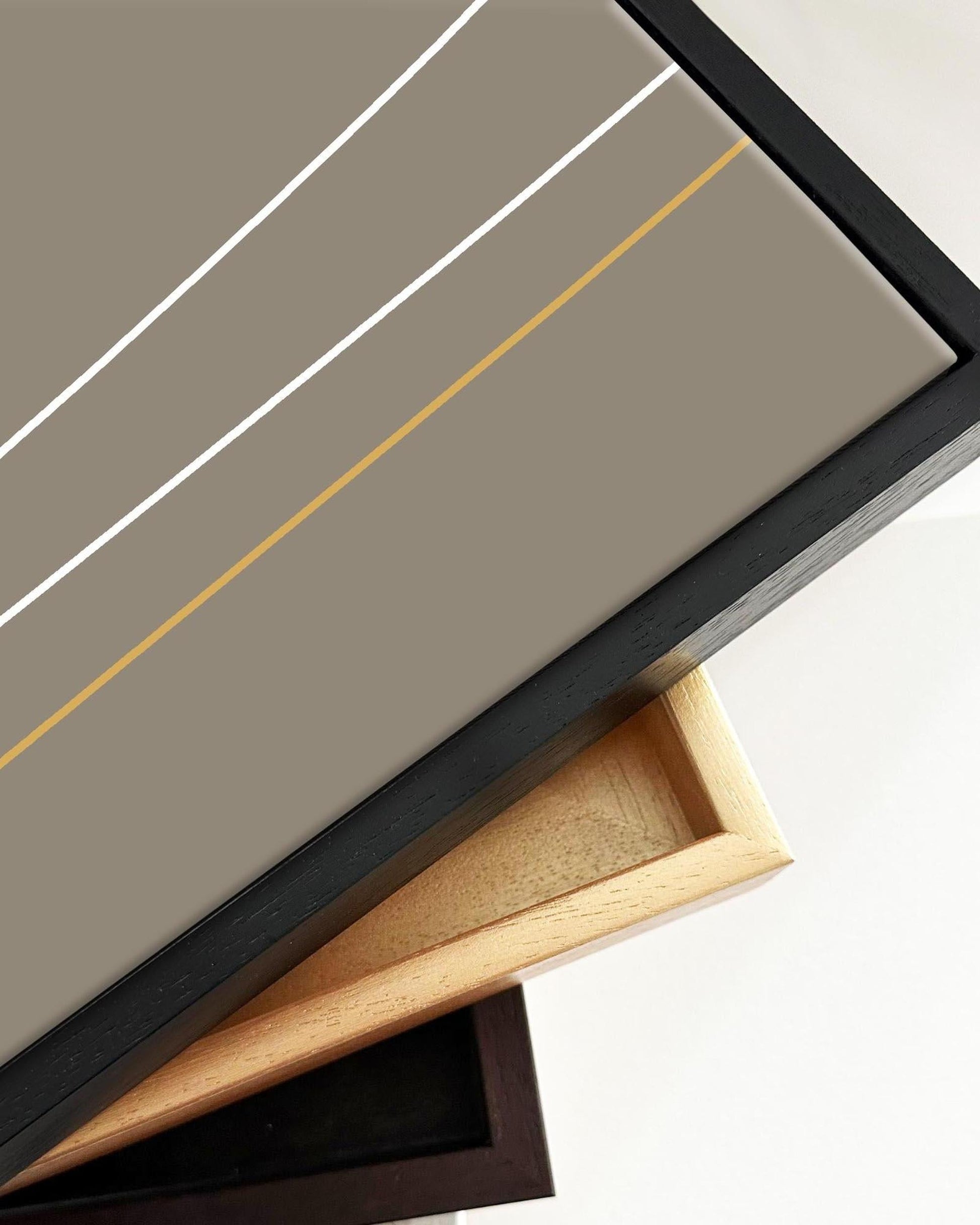 Brown On White Gold Lines Framed Canvas-Abstract House