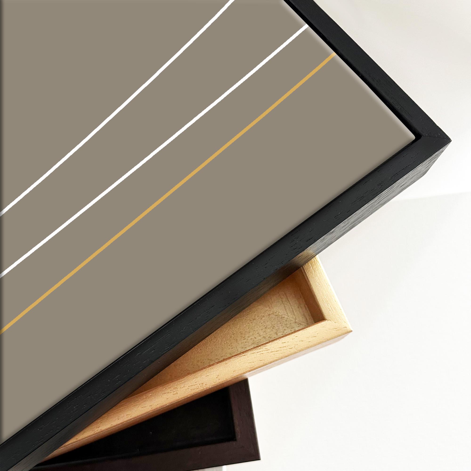 Brown On White Gold Lines Framed Canvas-Abstract House