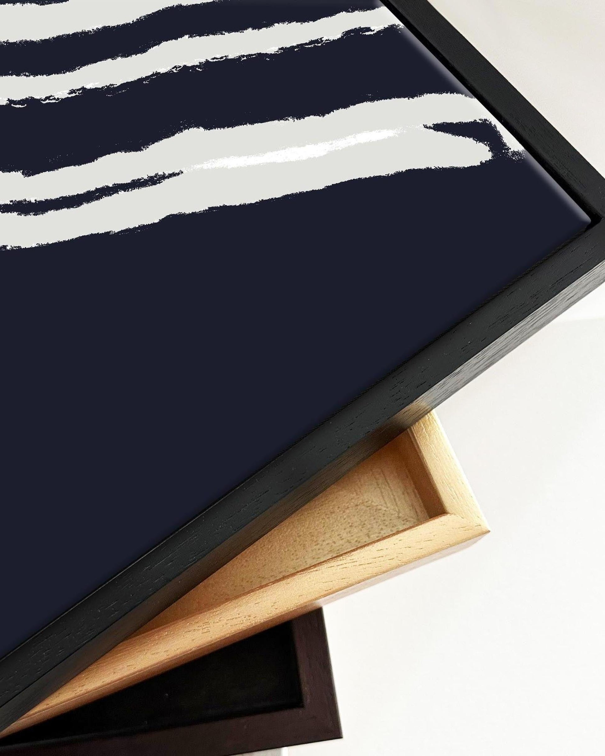 Navy Retro Curve Framed Canvas Art-Abstract House