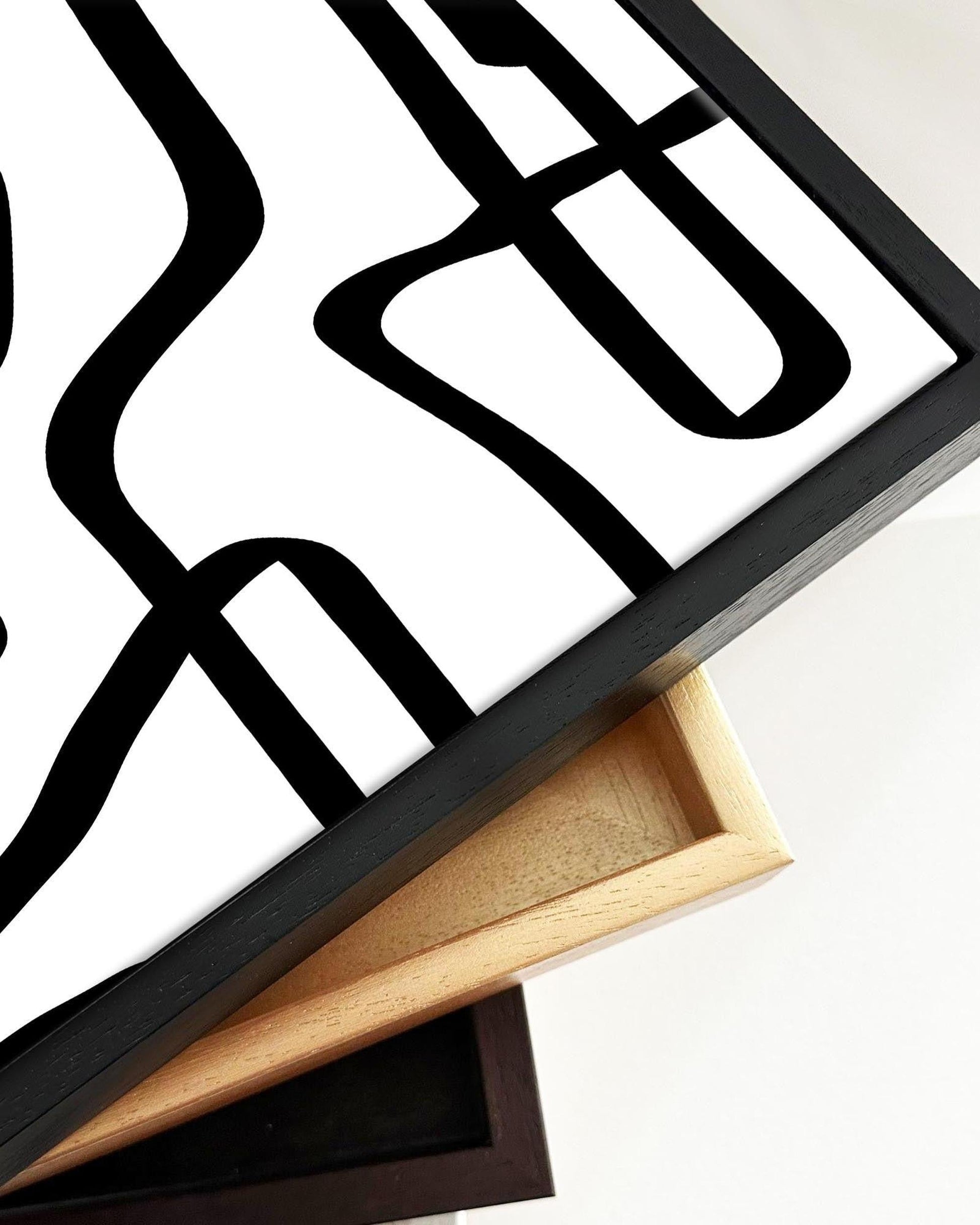 Curved Black Lines Framed Canvas-Abstract House