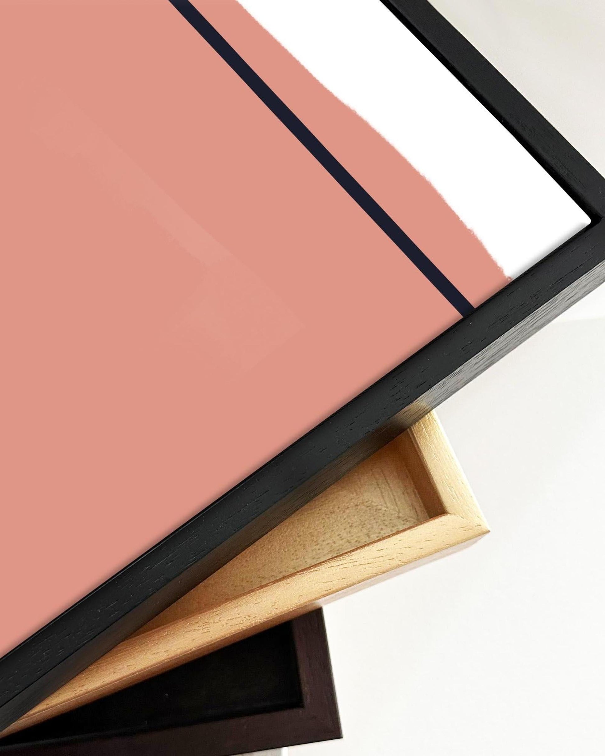 Coral On Grey Shapes Framed Canvas-Abstract House