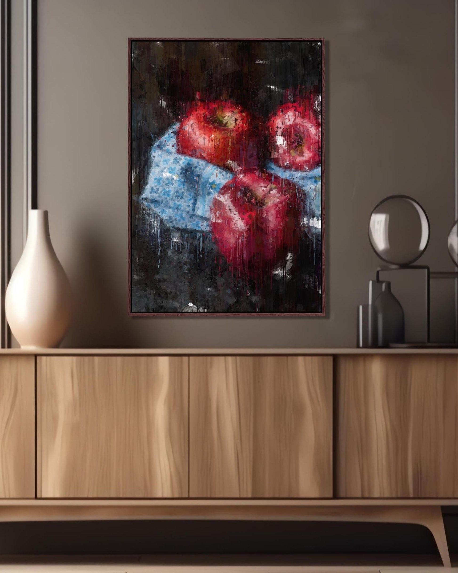 Red Apples Still Life Painting Framed Canvas-Abstract House