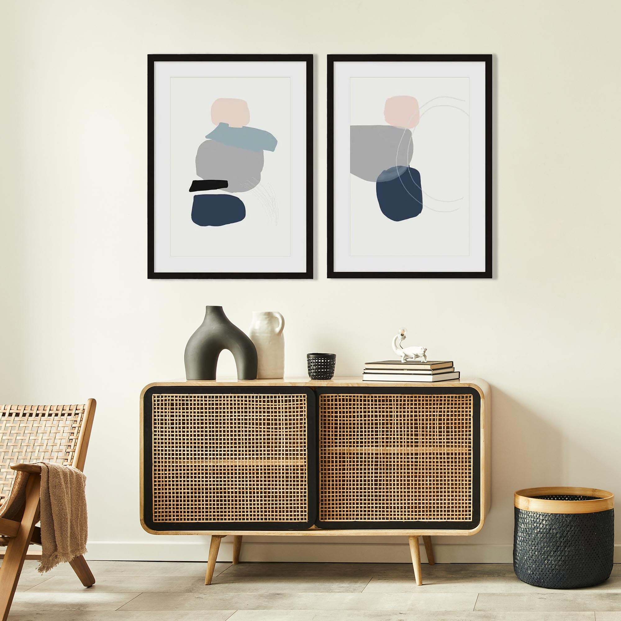 Classic Blue Shapes - Print Set Of 2-Abstract House