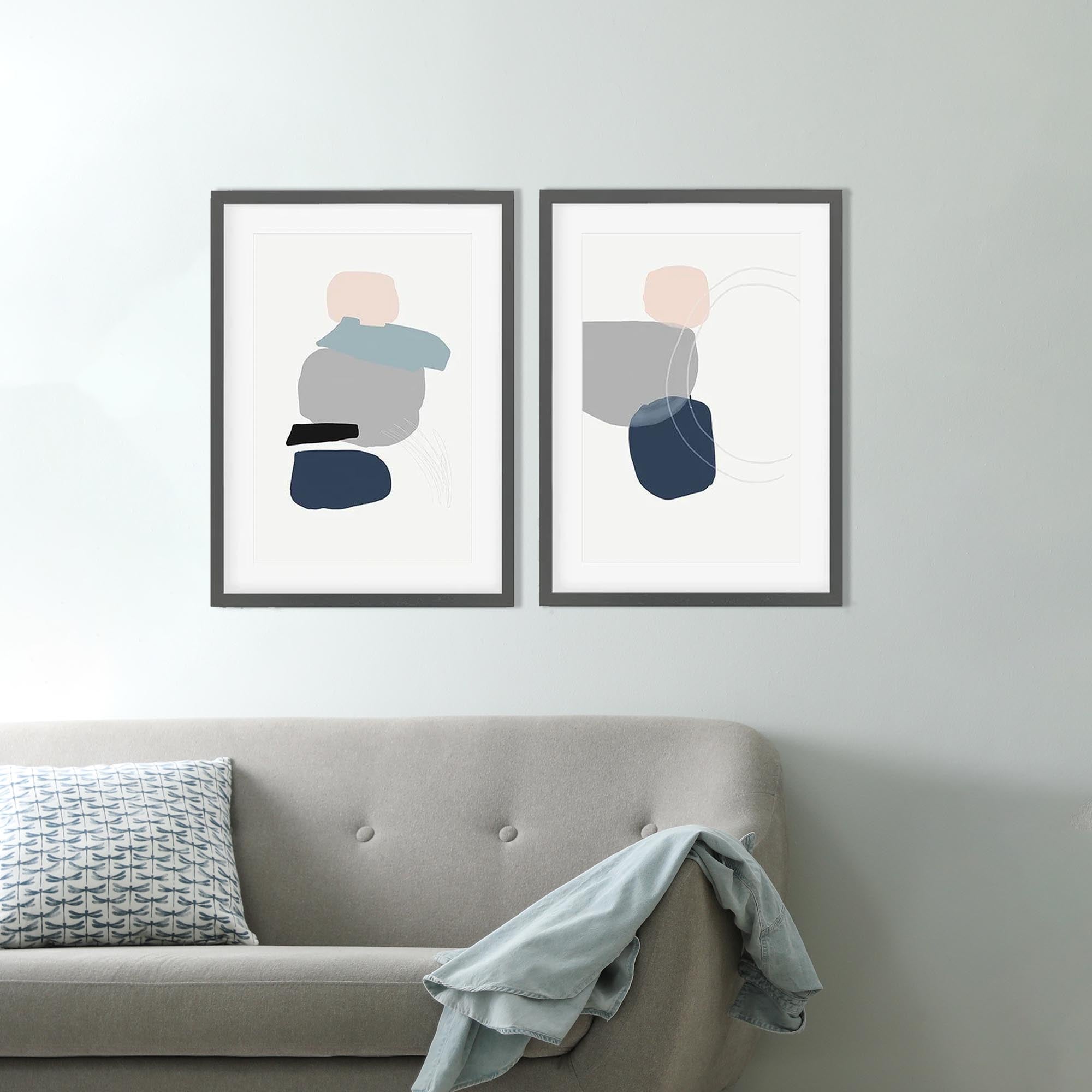 Classic Blue Shapes - Print Set Of 2-Abstract House