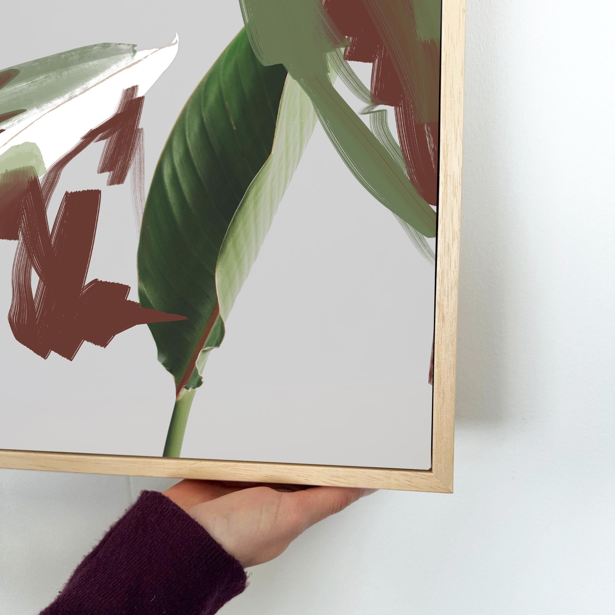 Abstract Botanical Leaves Framed Canvas