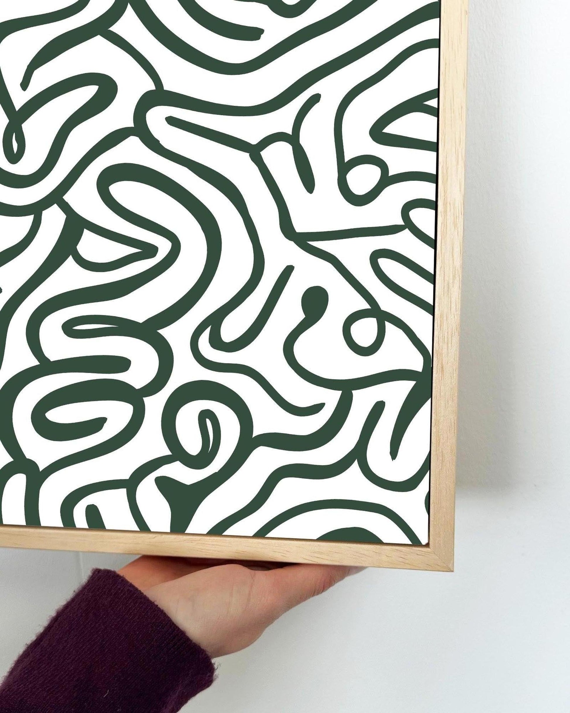 Retro Green Curves Framed Canvas-Abstract House