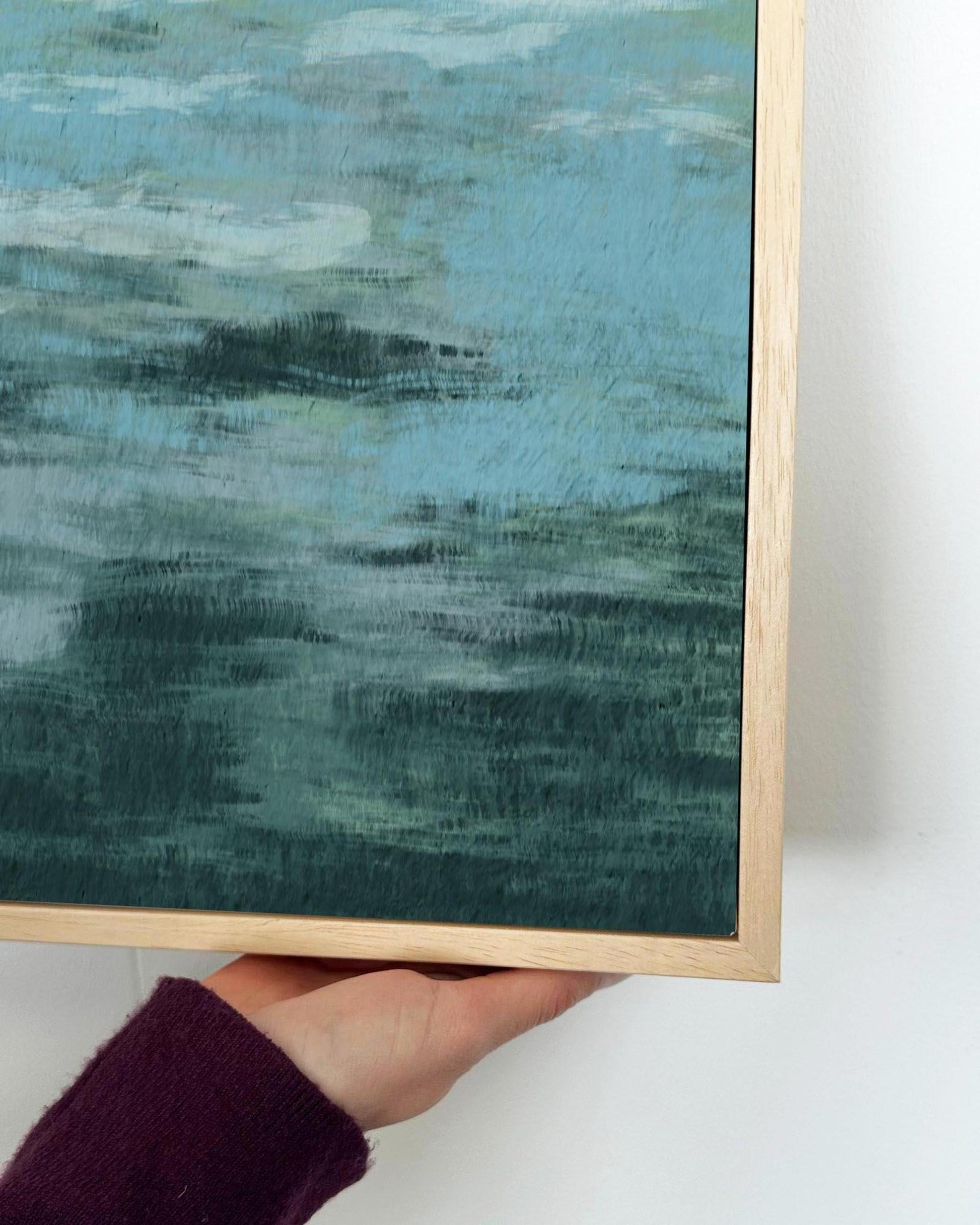 Teal Brush Strokes Abstract Framed Canvas-Abstract House