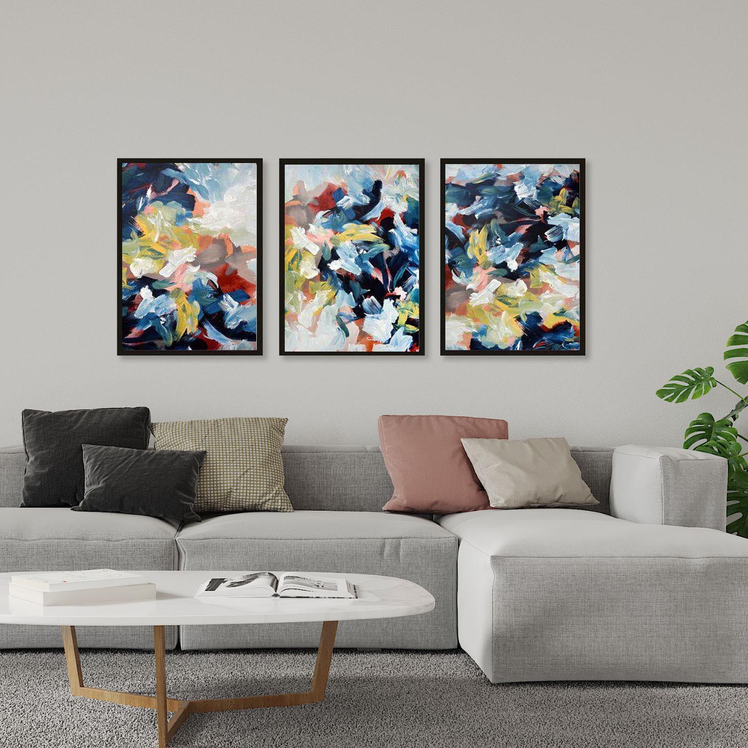 Cluster Of Colours Canvas Set Of 3-framed-Canvas Set Of 3-Abstract House