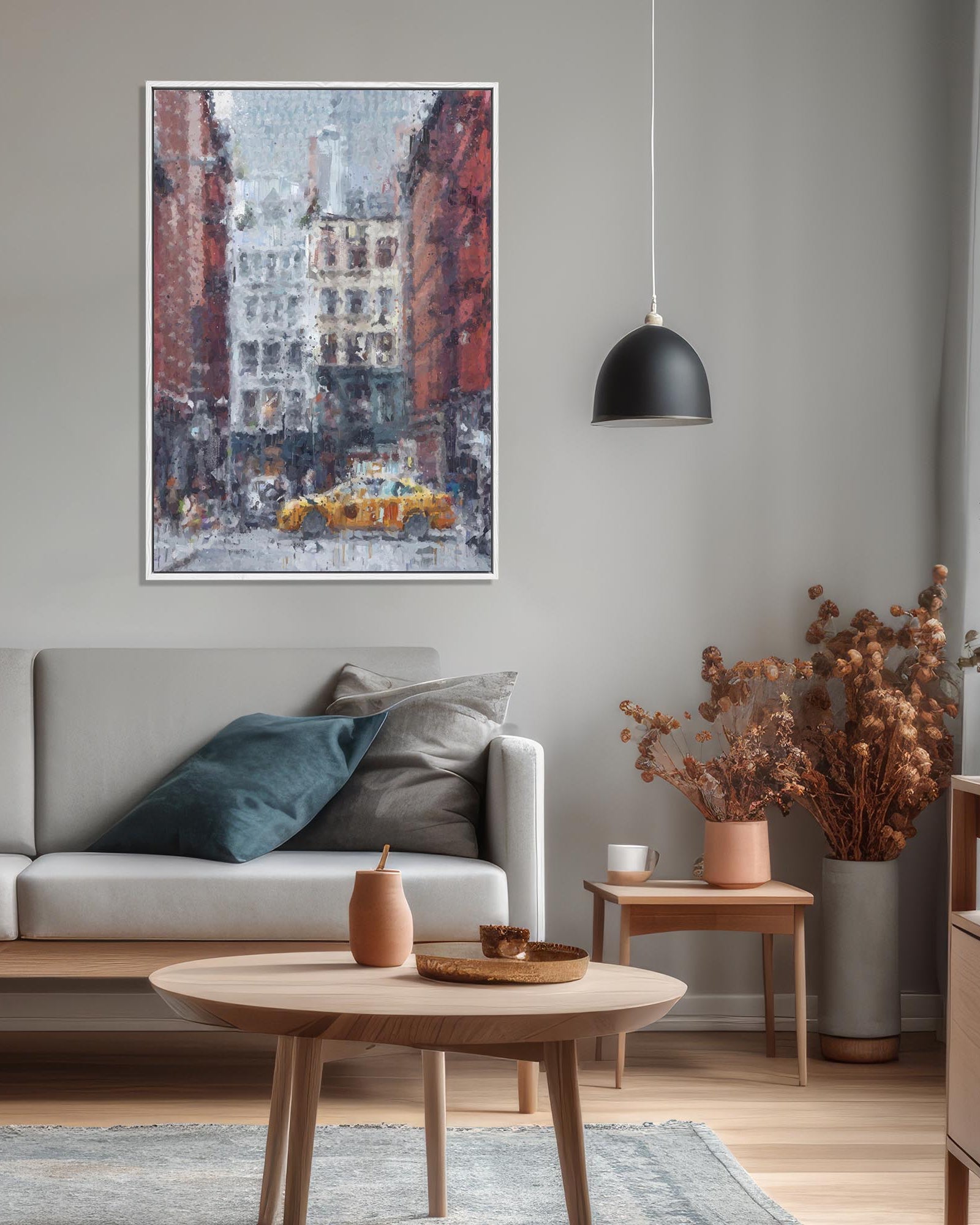 New York Taxi Impressionist Painting Framed Canvas-Abstract House