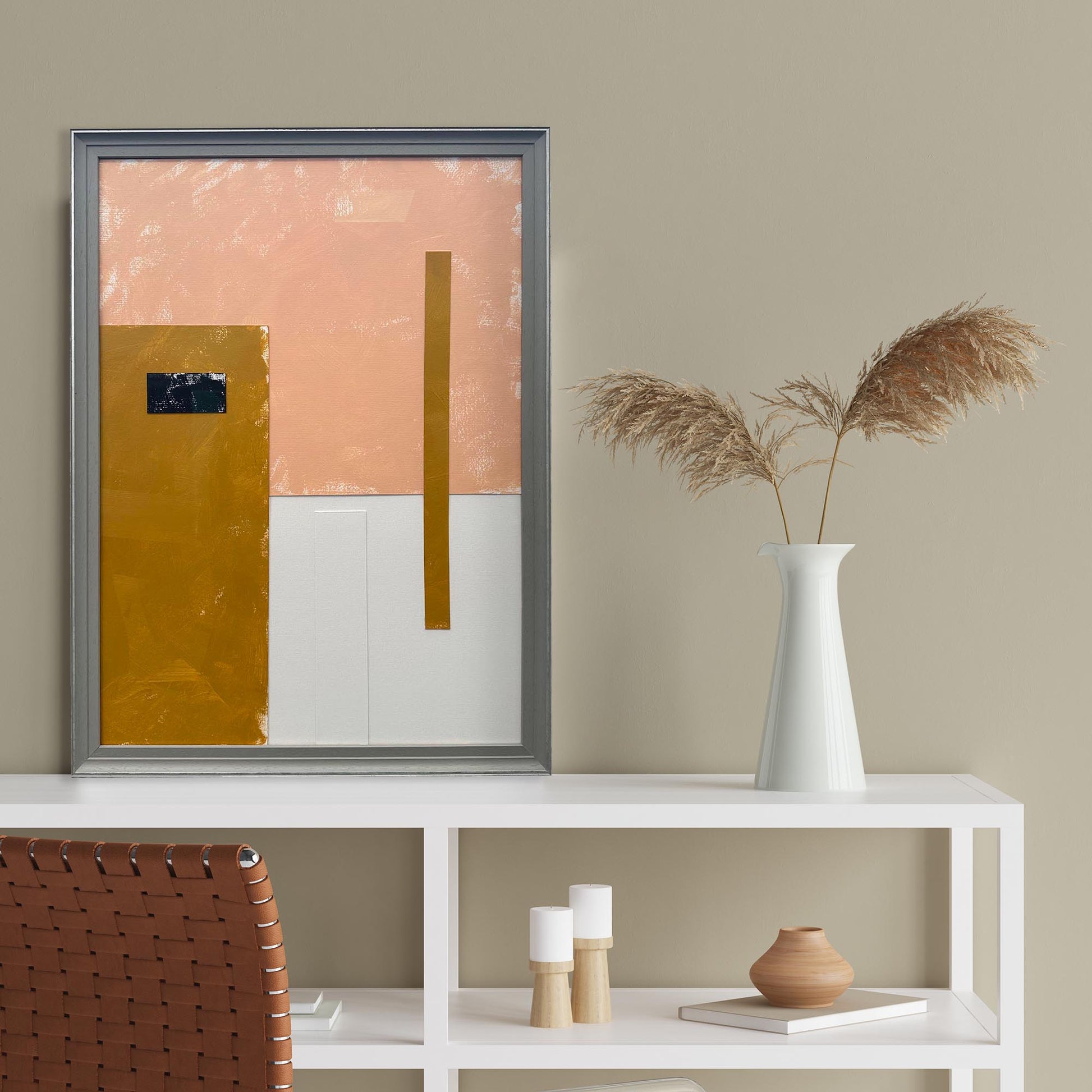 Composition In Peach, Gold And Black-Abstract House