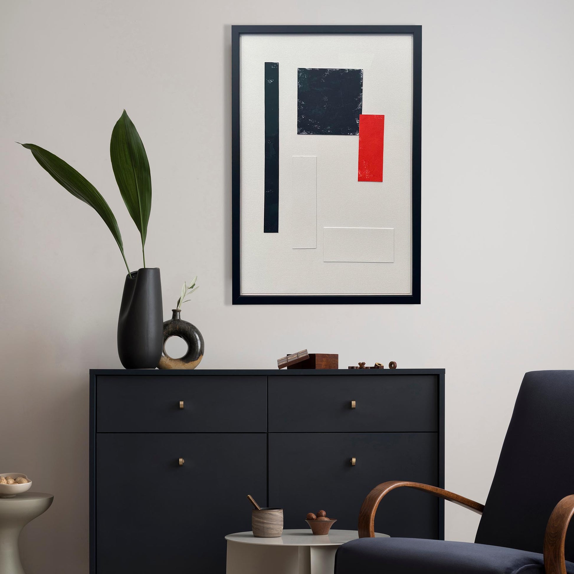 Composition In Red, Black And White-Abstract House