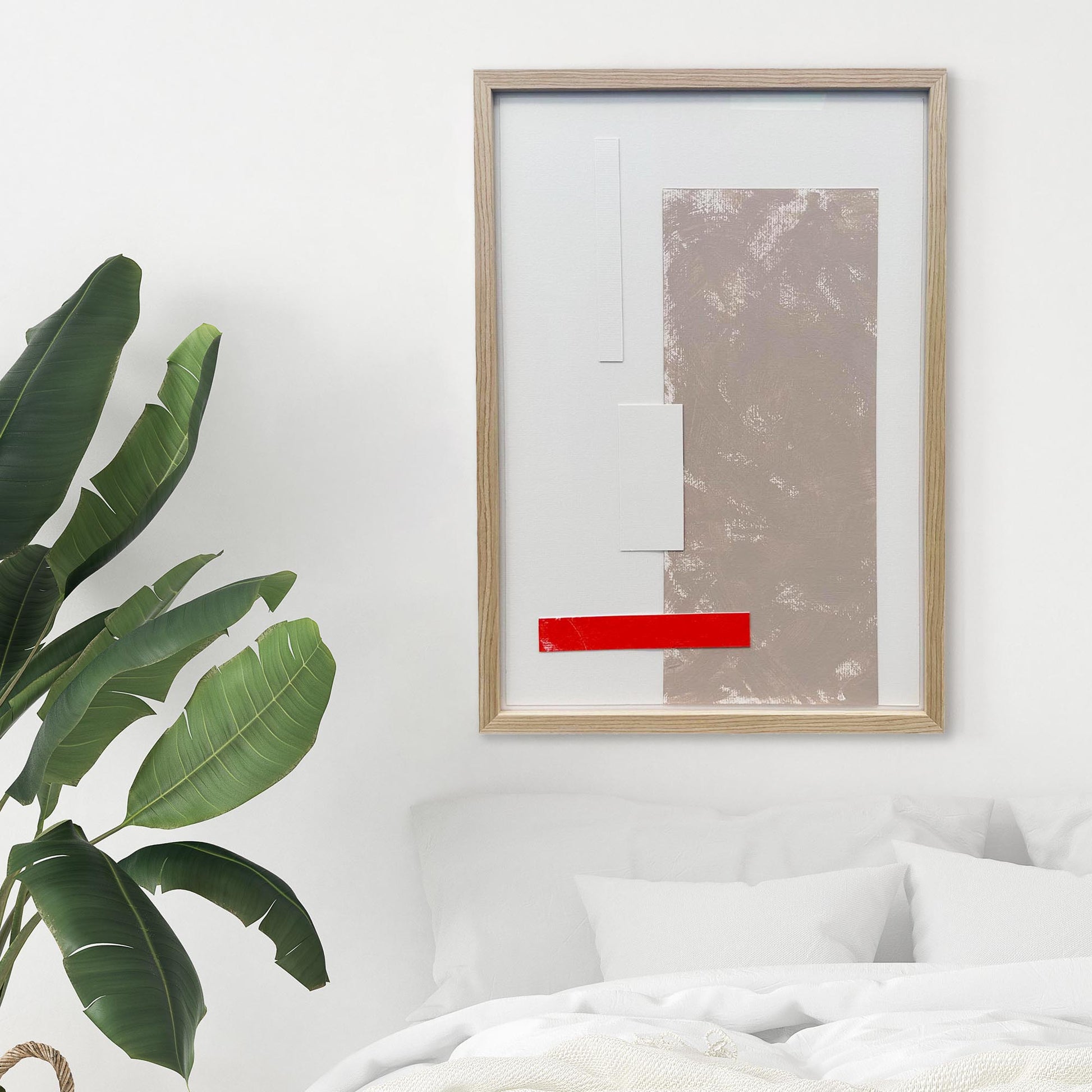 Composition In Taupe, Red And White-Abstract House