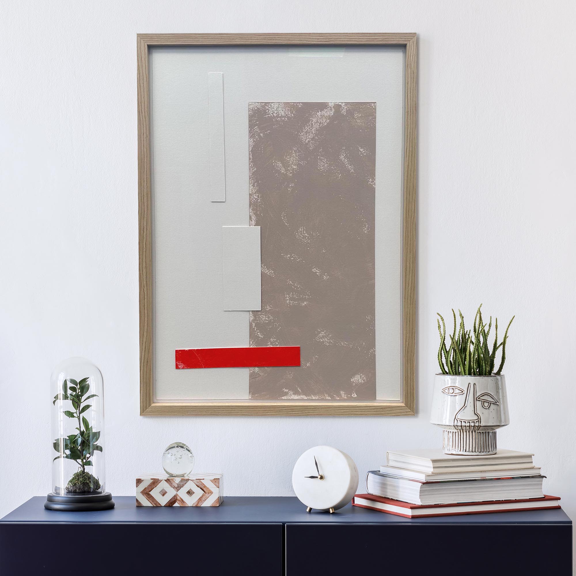 Composition In Taupe, Red And White