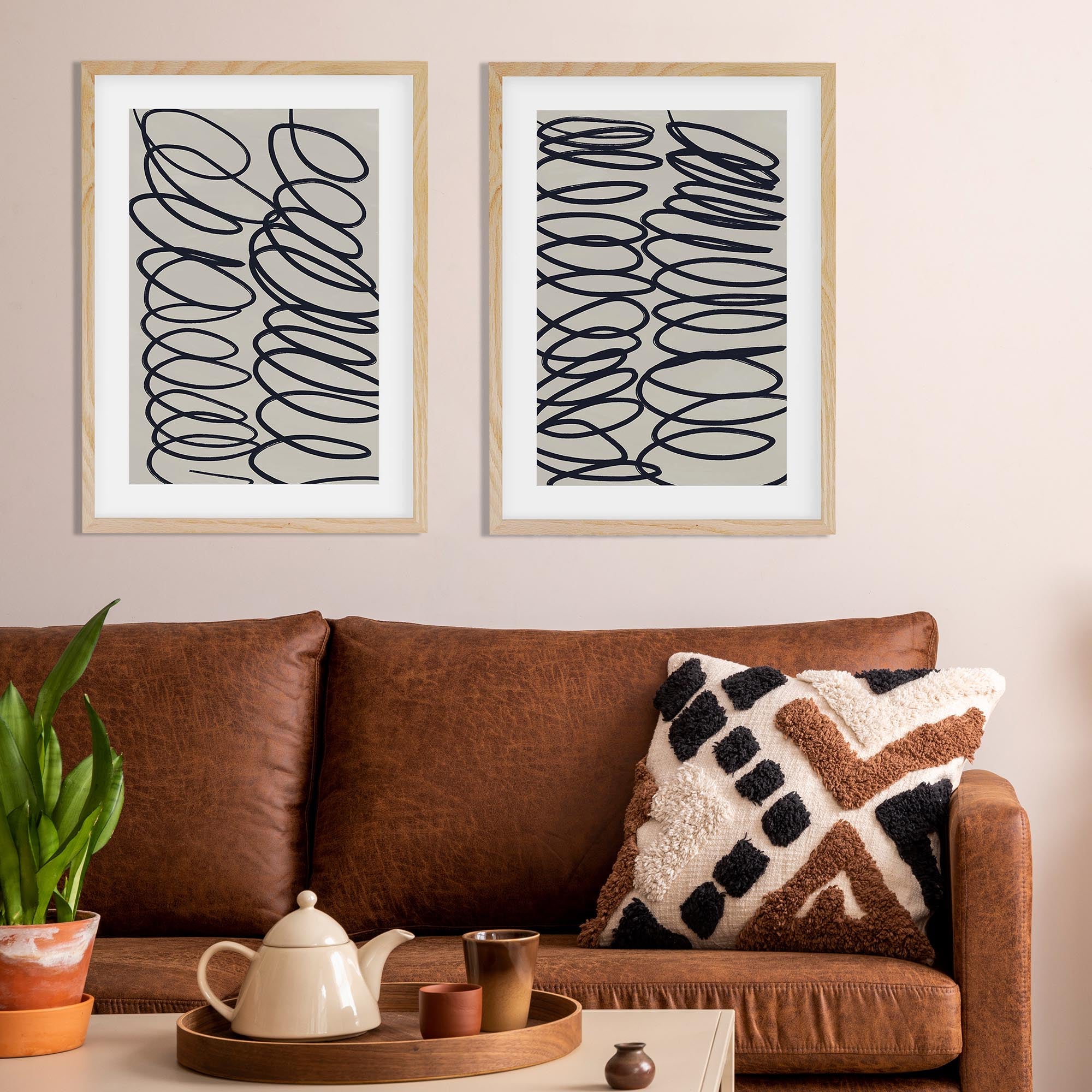 Curved Lines - Framed Print Set Of 2-Abstract House