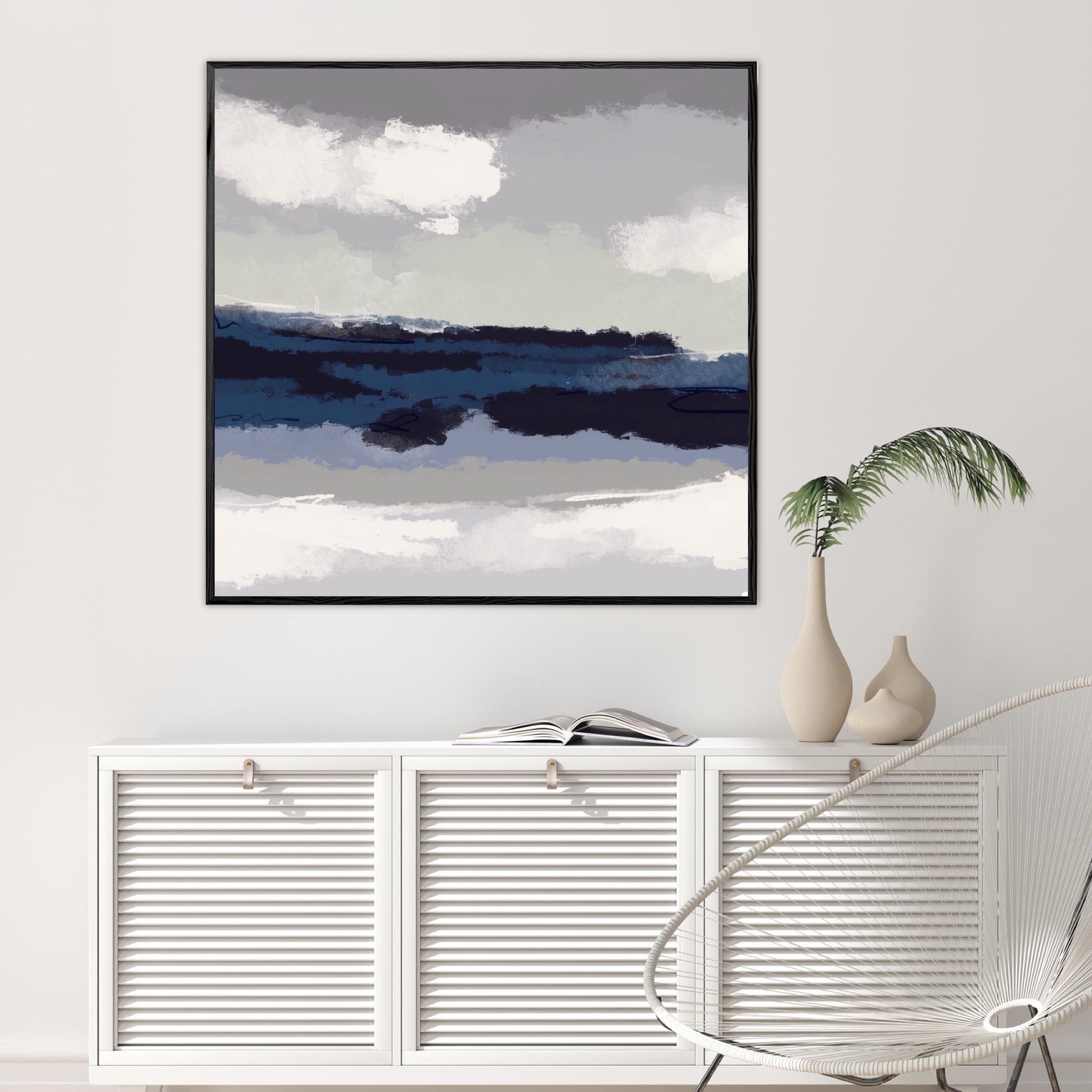 The Wild Blue Sea Canvas-framed-Painting-Abstract House