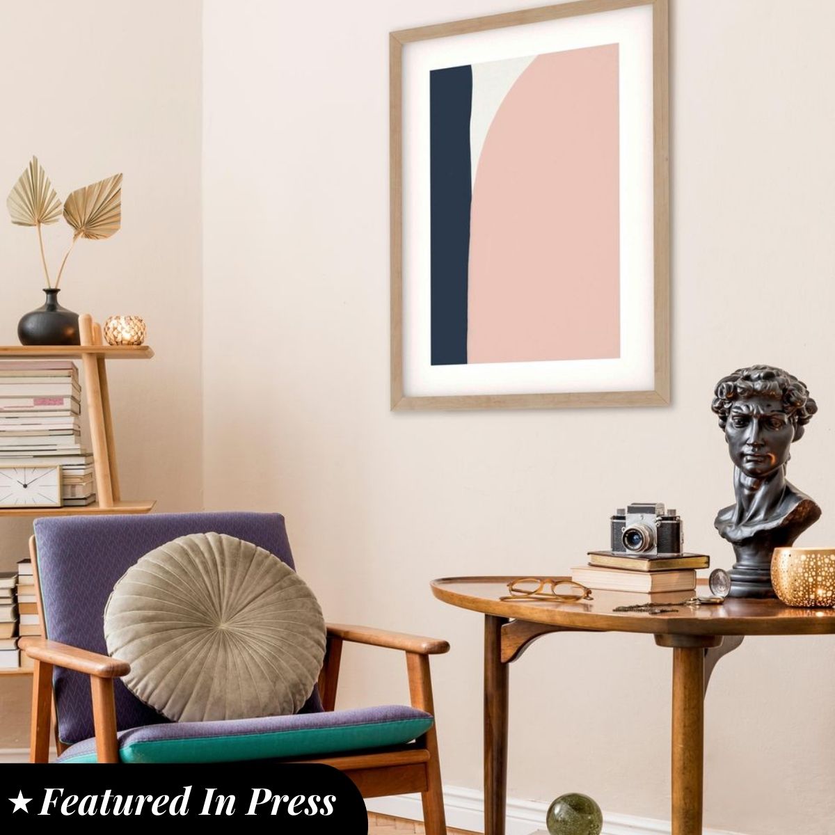 Navy And Pink Art Print-Abstract House