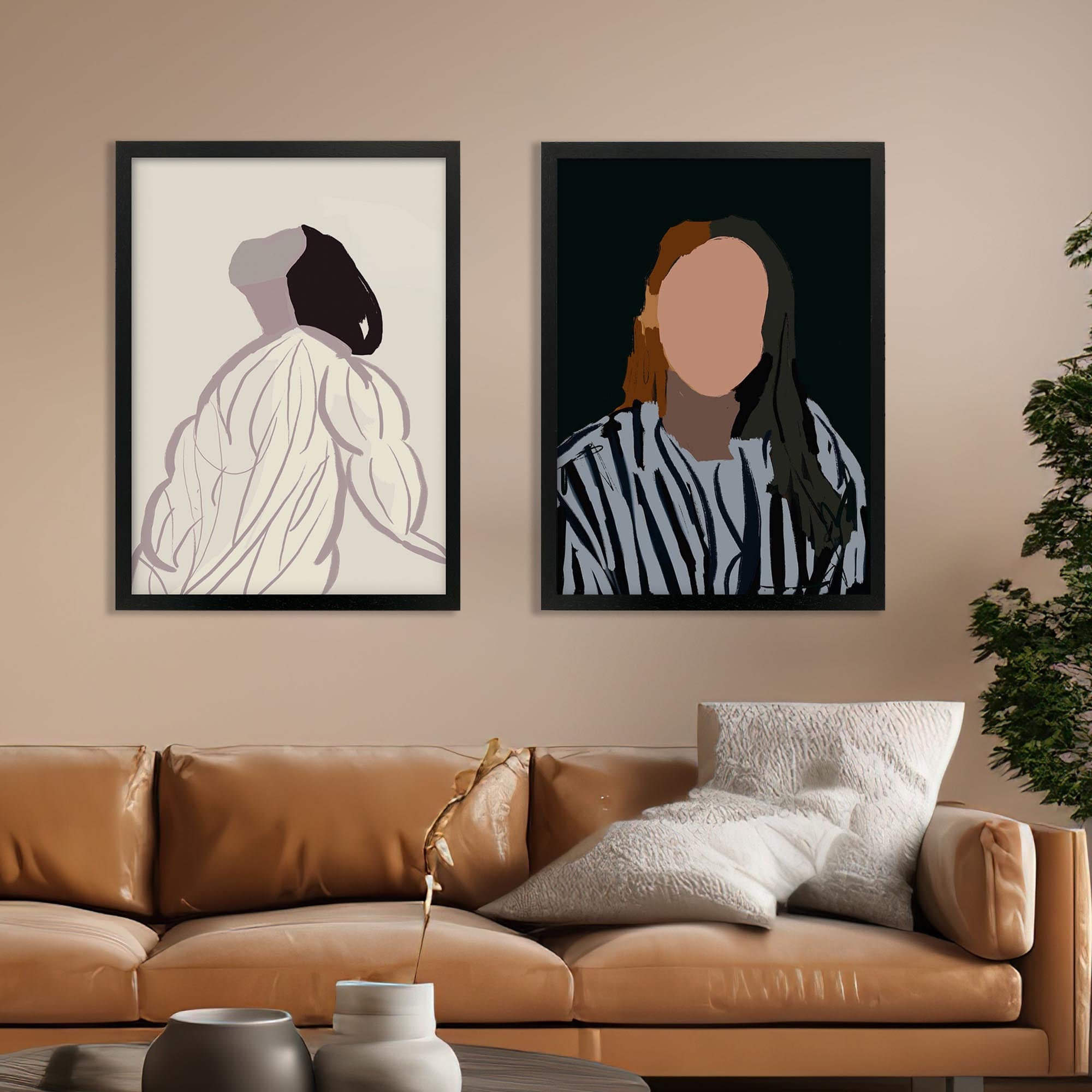 Female Figures Fine Art Portrait - Print Set Of 2-Abstract House