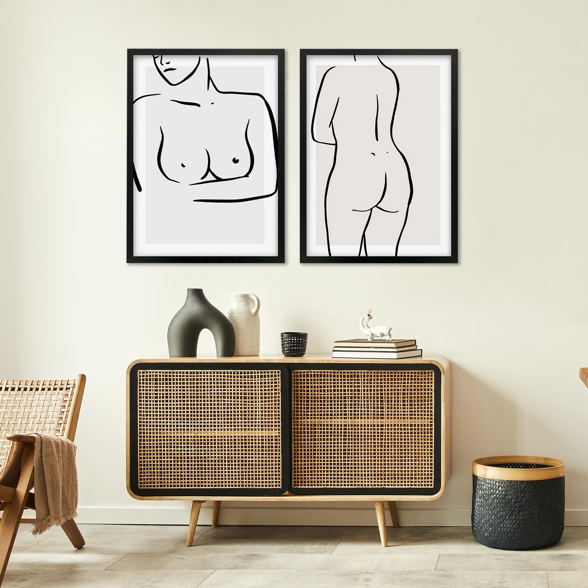 Female Figure Line Art - Print Set Of 2-Abstract House