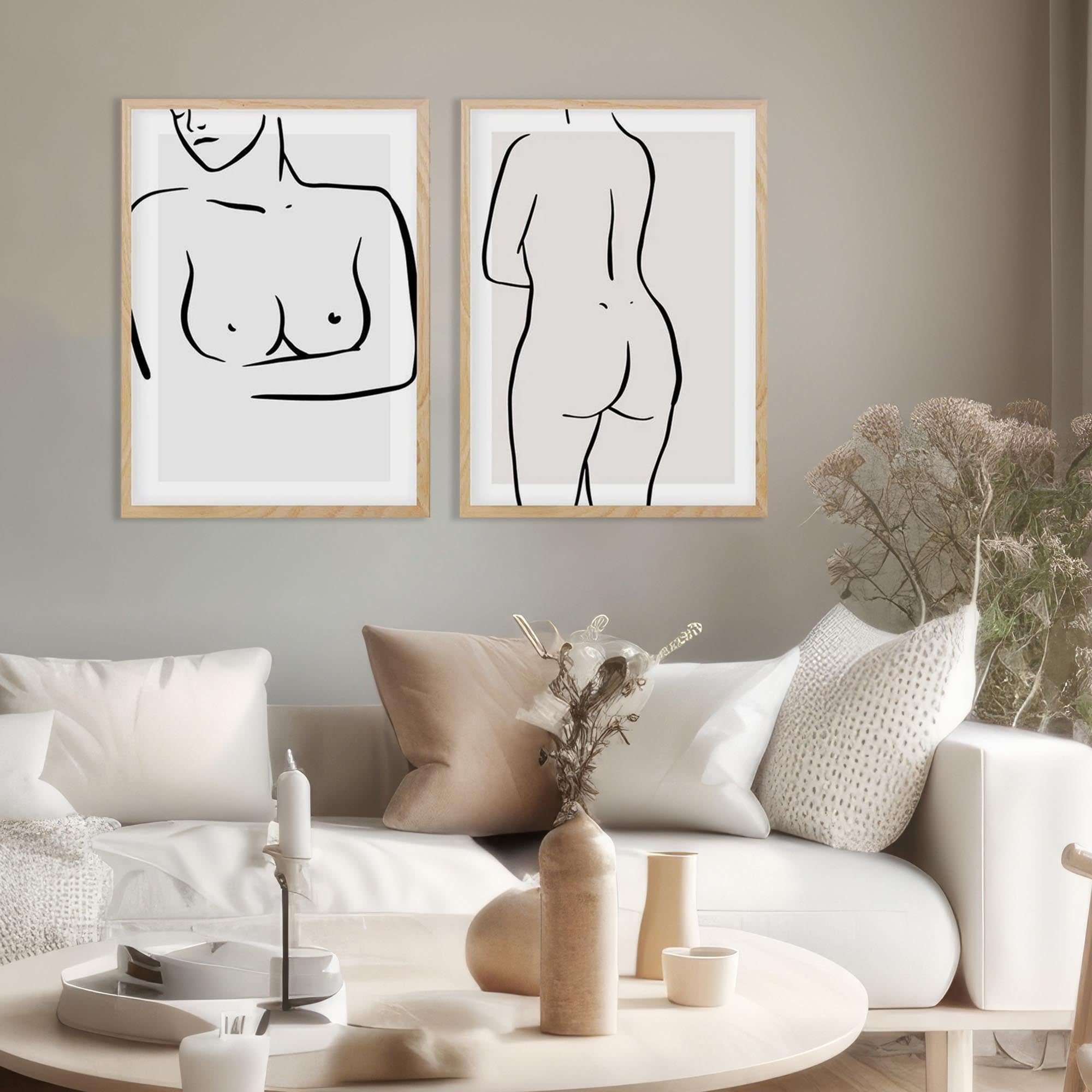 Female Figure Line Art - Print Set Of 2-Abstract House