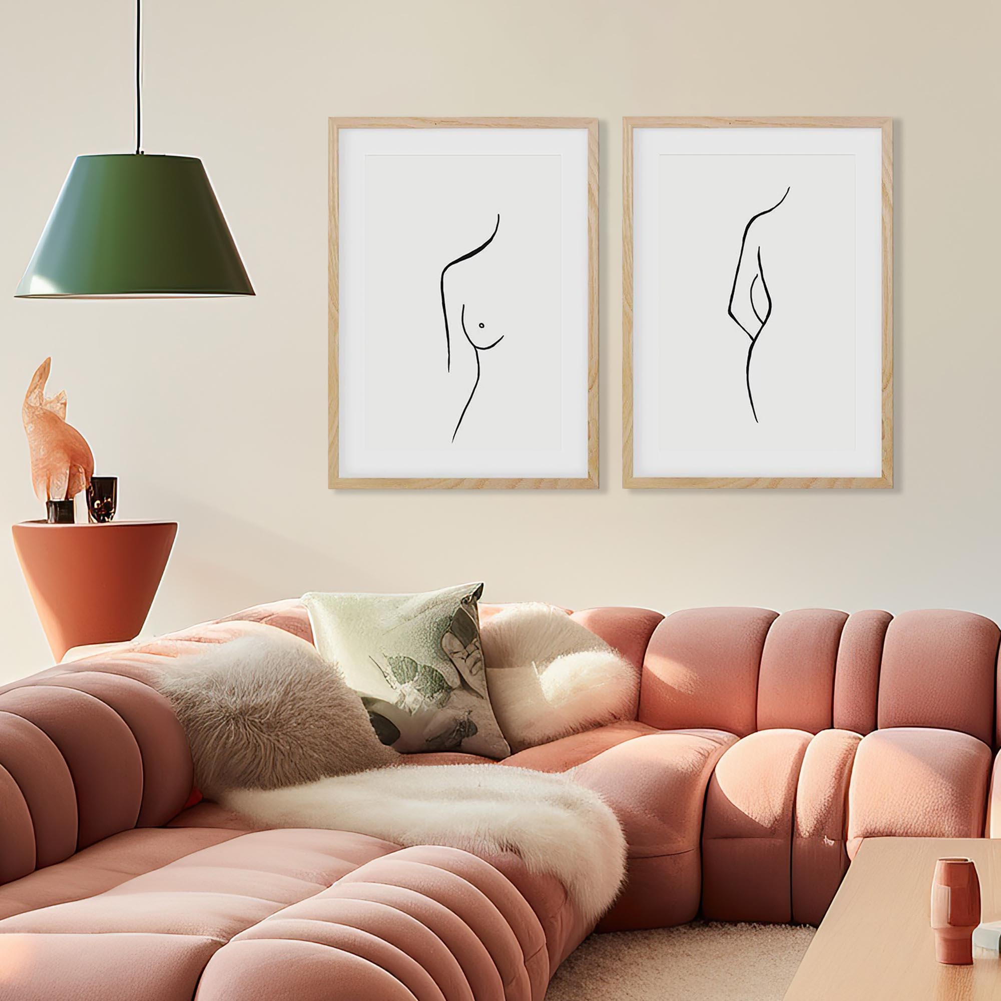 Female Nude Drawings - Print Set Of 2-Abstract House